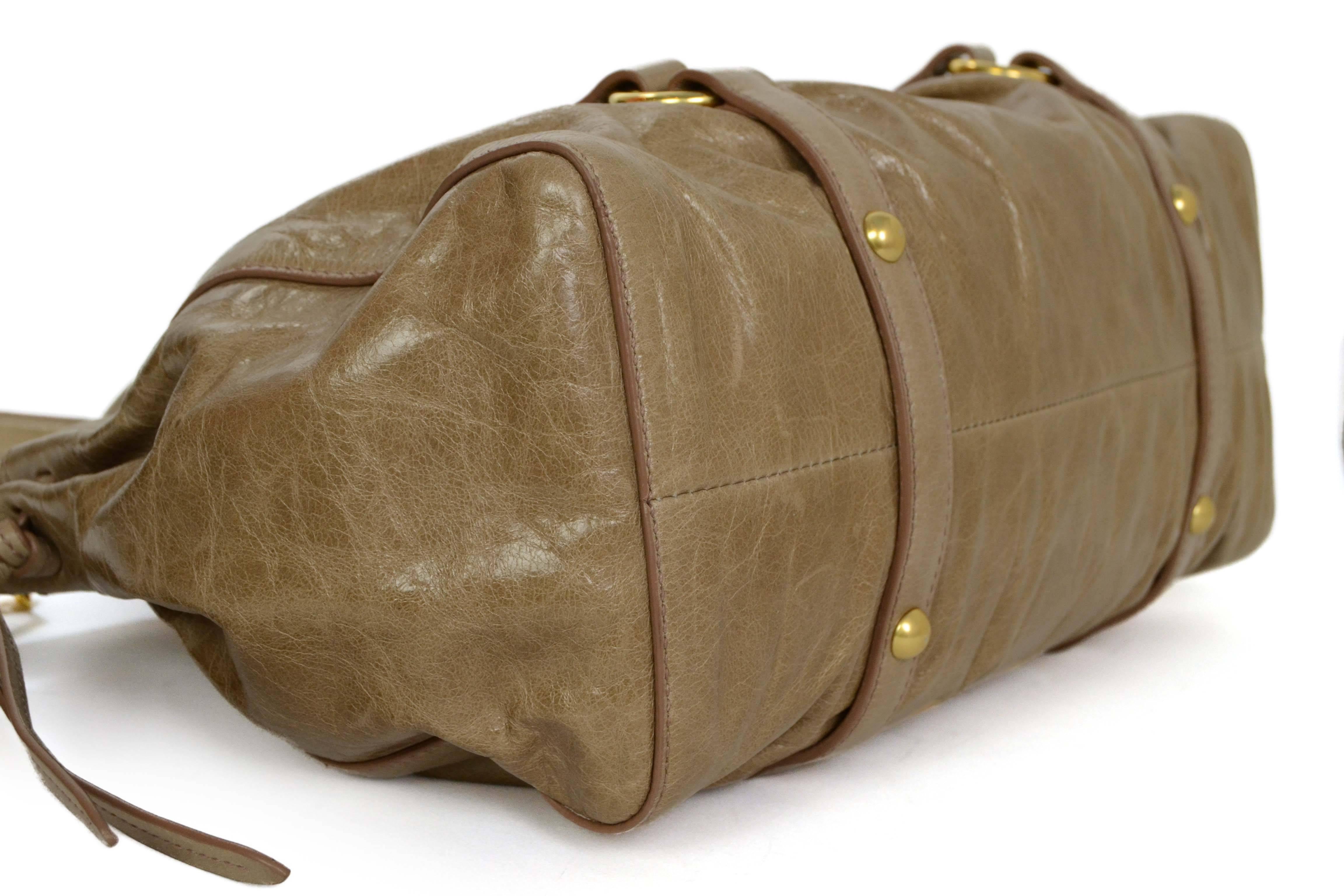 Women's Miu Miu Beige Distressed Leather Ruched Tote Crossbody Bag GHW