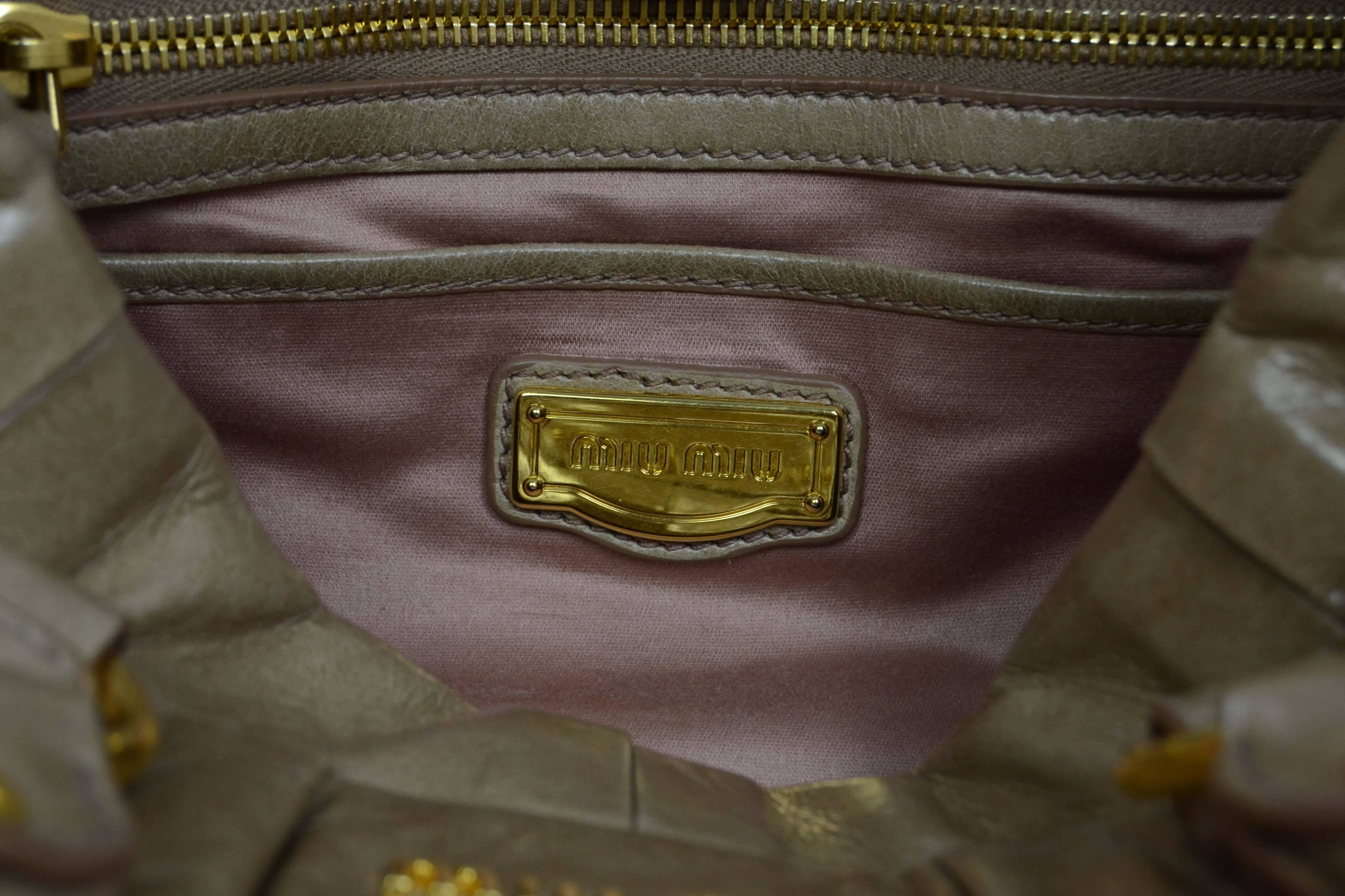 Miu Miu Beige Distressed Leather Ruched Tote Crossbody Bag GHW 3