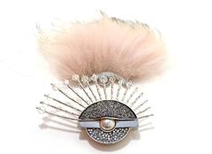 Fendi Crystal & Pearl Brooch Pin w. Removable Fur