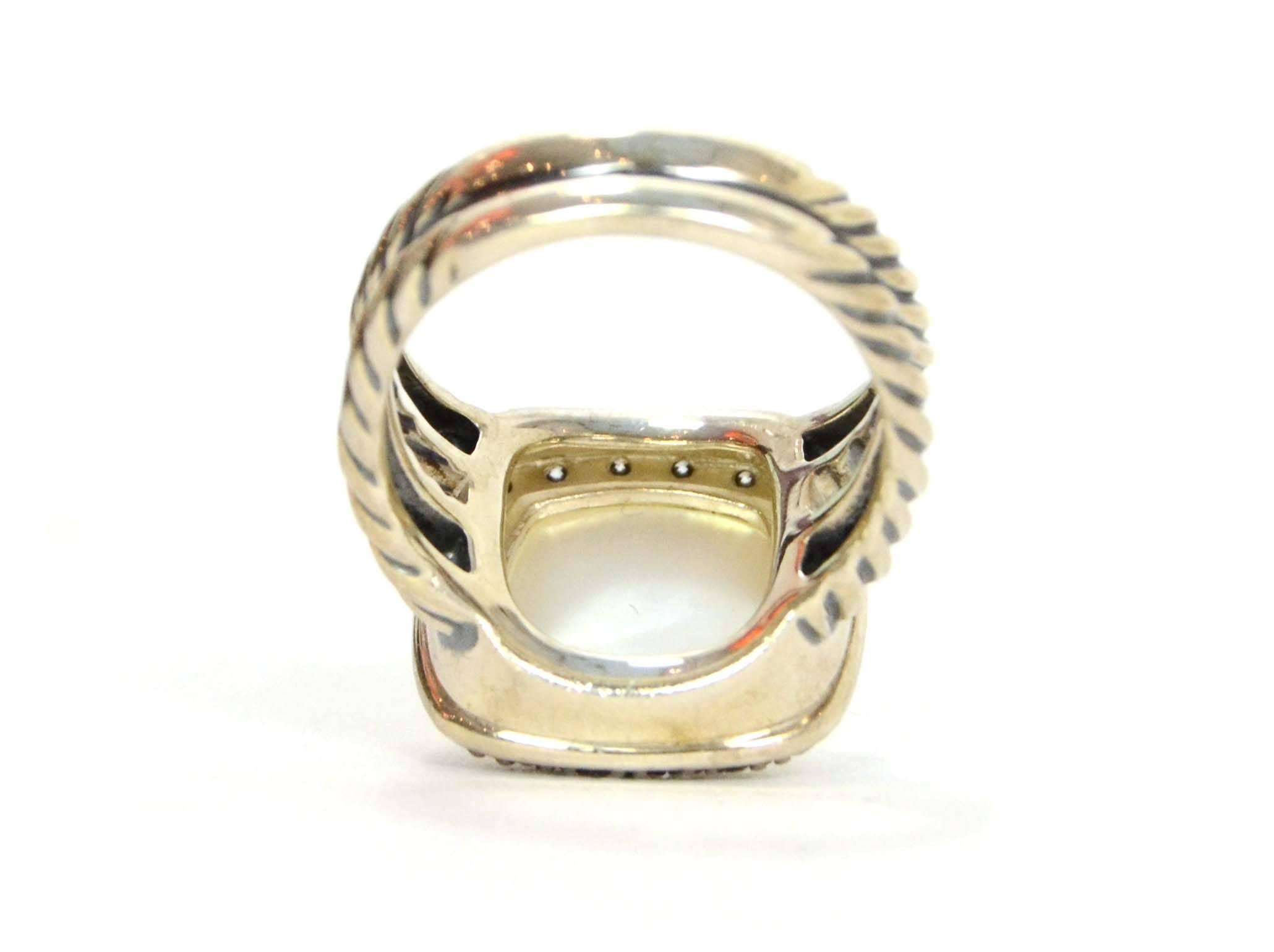 David Yurman Moonstone Diamond Sterling silver Albion Ring  In Excellent Condition In New York, NY