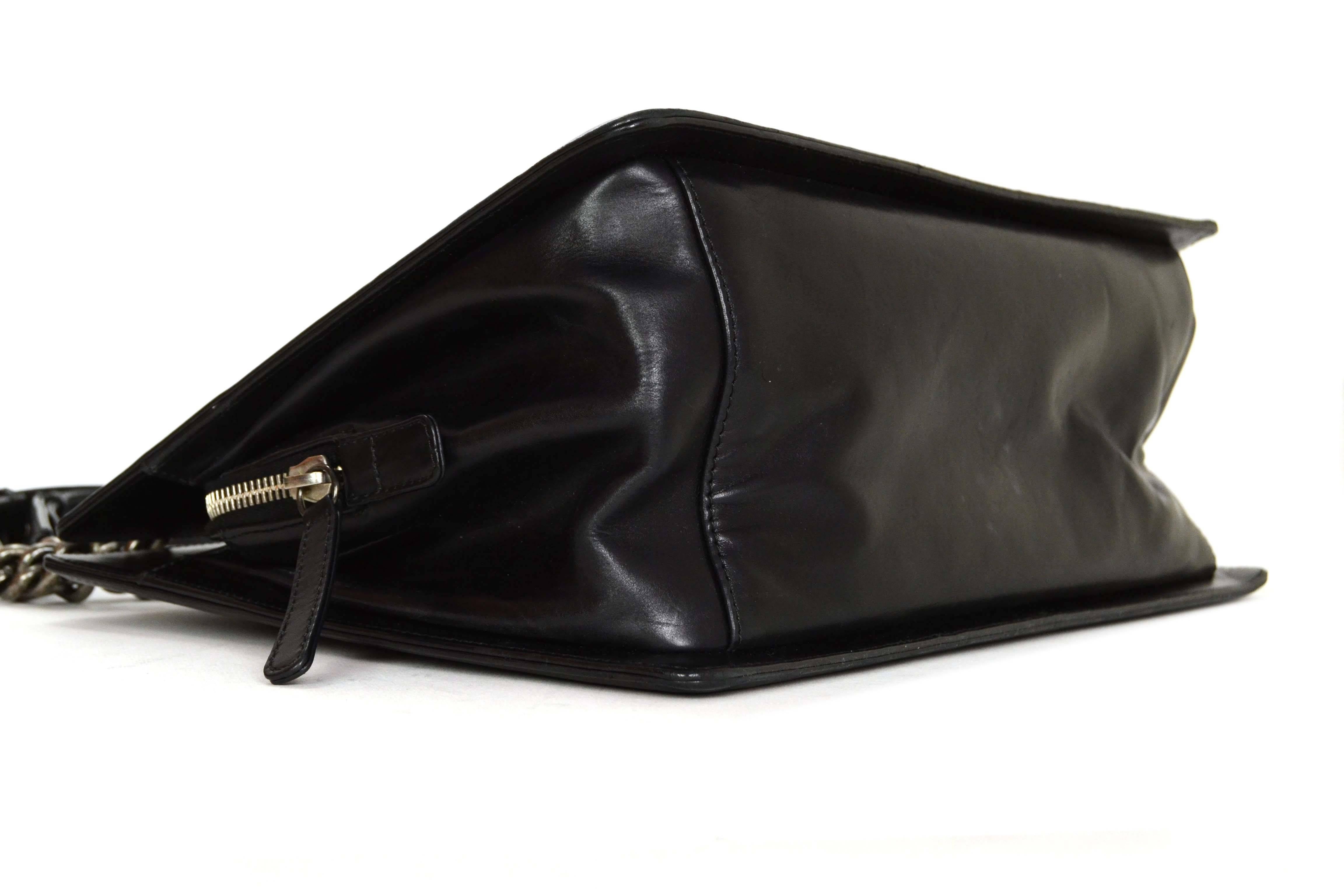 Women's Chanel Black Polished Calfskin Boy Tote Bag