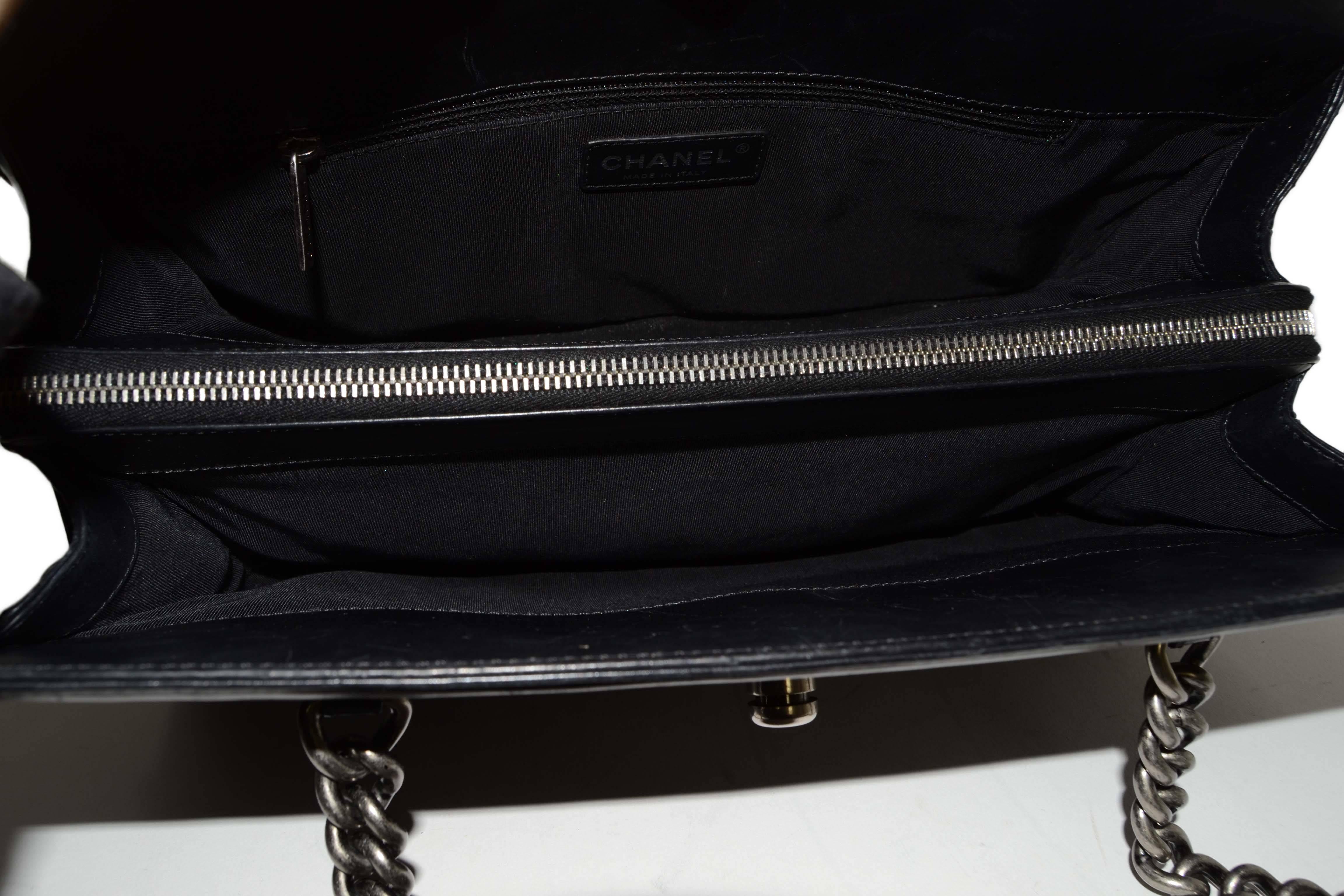 Chanel Black Polished Calfskin Boy Tote Bag 2