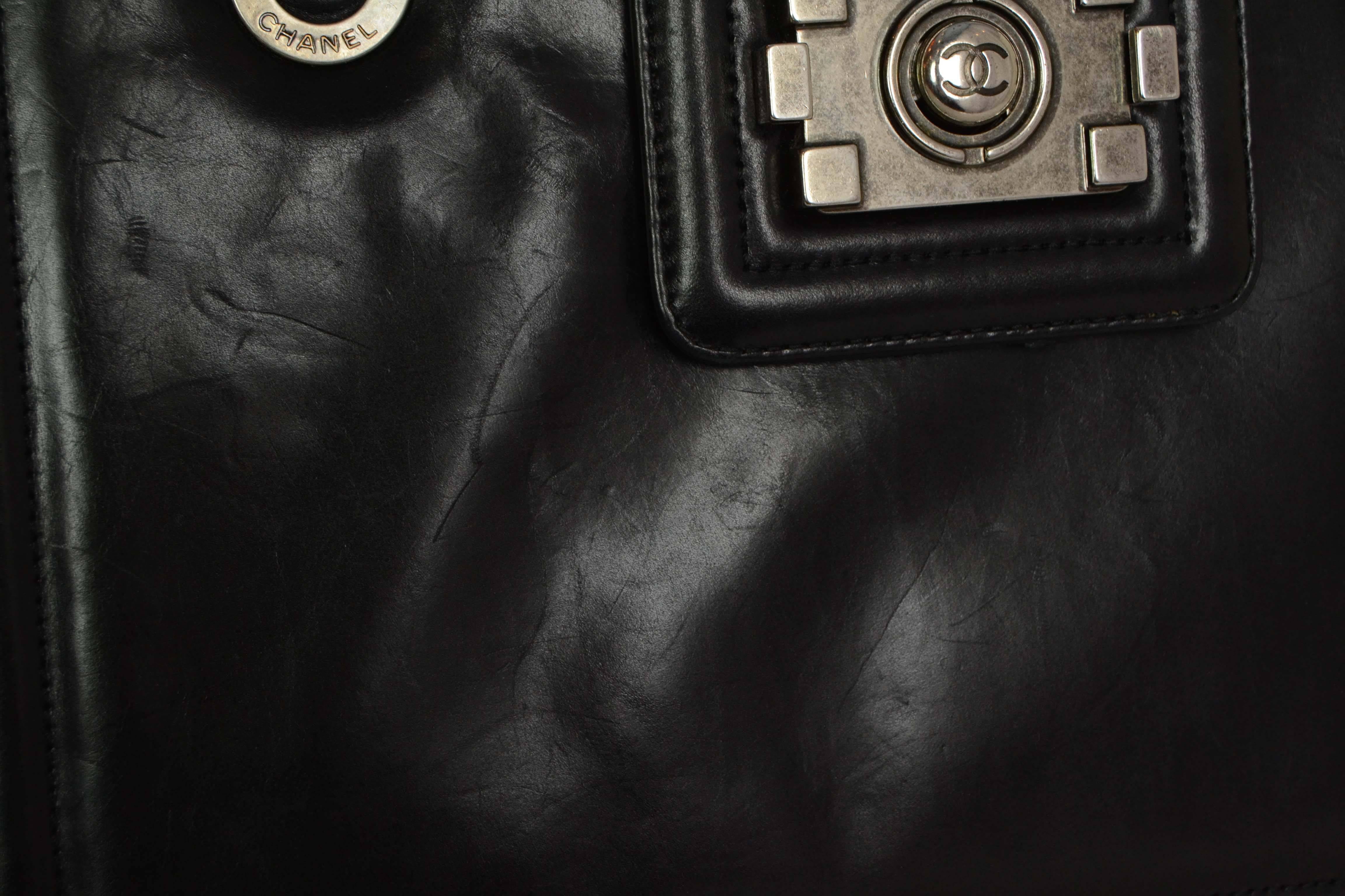 Chanel Black Polished Calfskin Boy Tote Bag 5