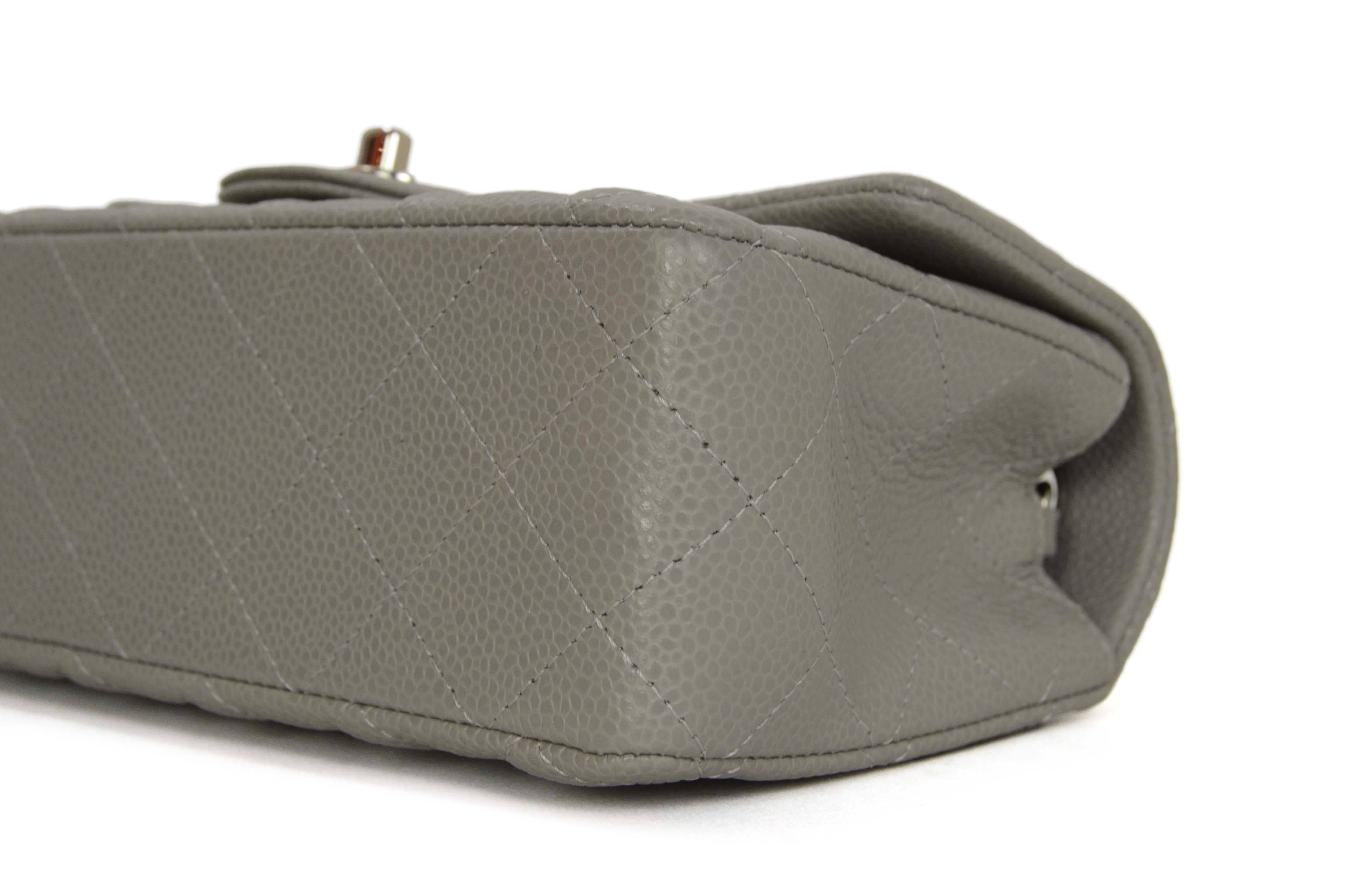 Chanel Grau Gesteppt Kaviar Rechteck Mini Klappe Tasche SHW 1