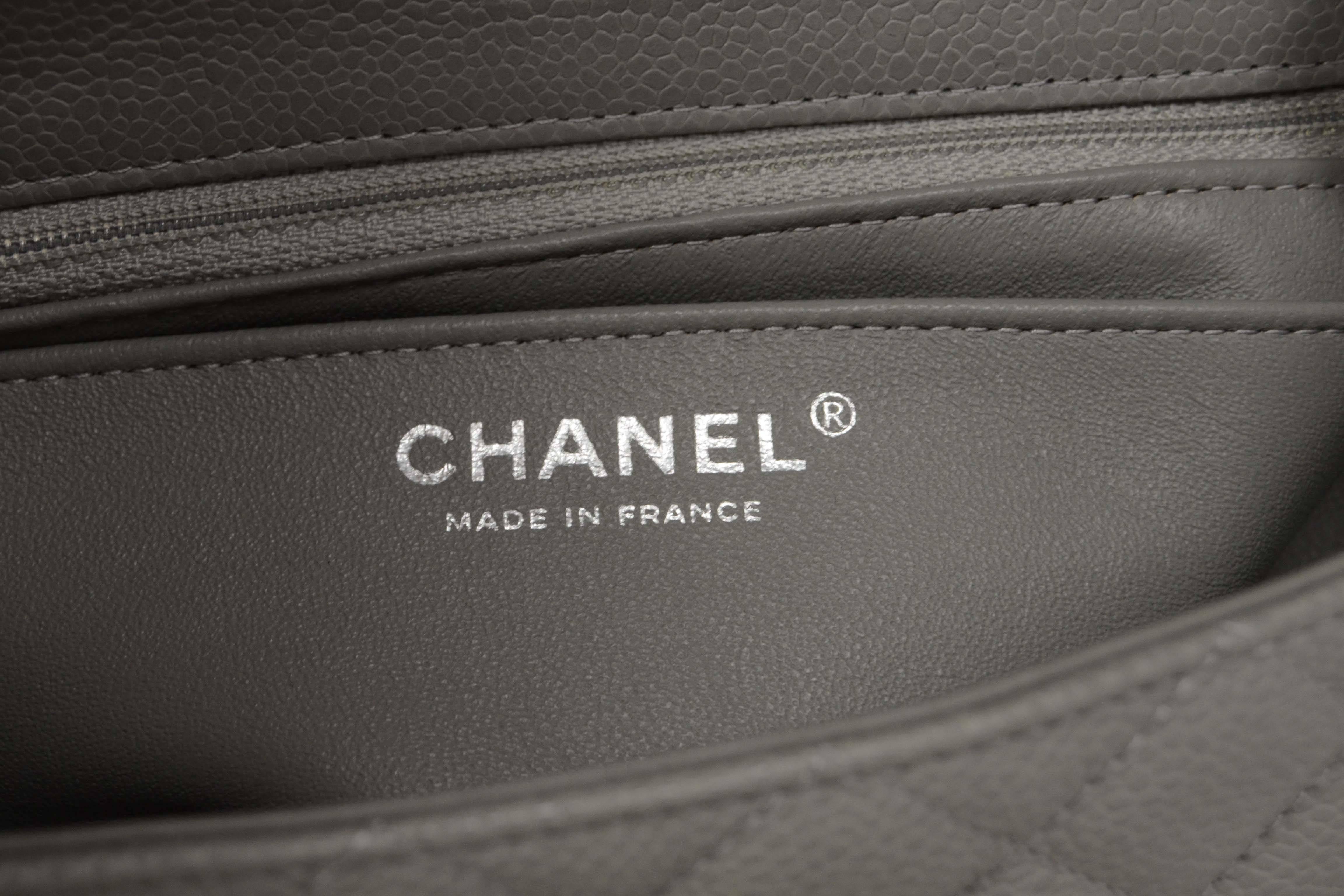 Chanel Grau Gesteppt Kaviar Rechteck Mini Klappe Tasche SHW 3