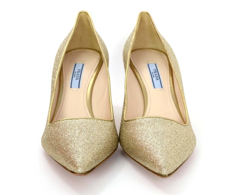 Prada Gold Glitter Kitten Heel Pumps sz 38.5 at 1stDibs prada gold