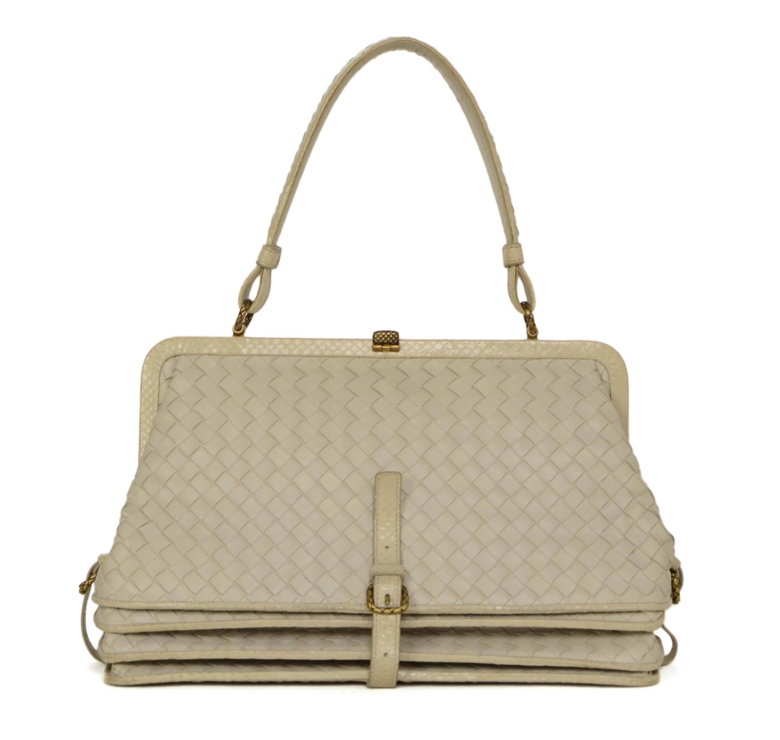 Brown Bottega Veneta Cream Woven Leather Frame Bag BHW