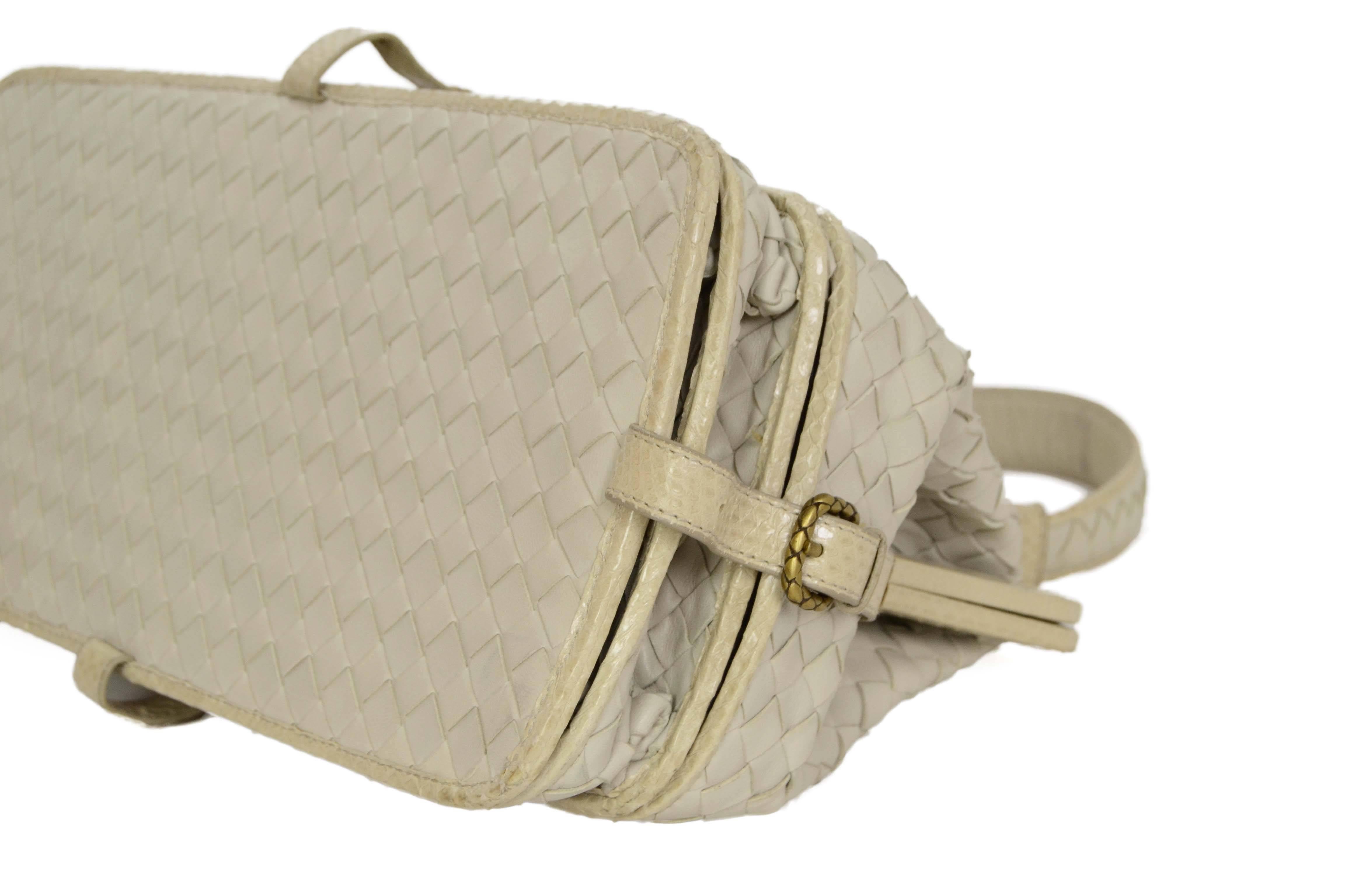 Women's Bottega Veneta Cream Woven Leather Frame Bag BHW