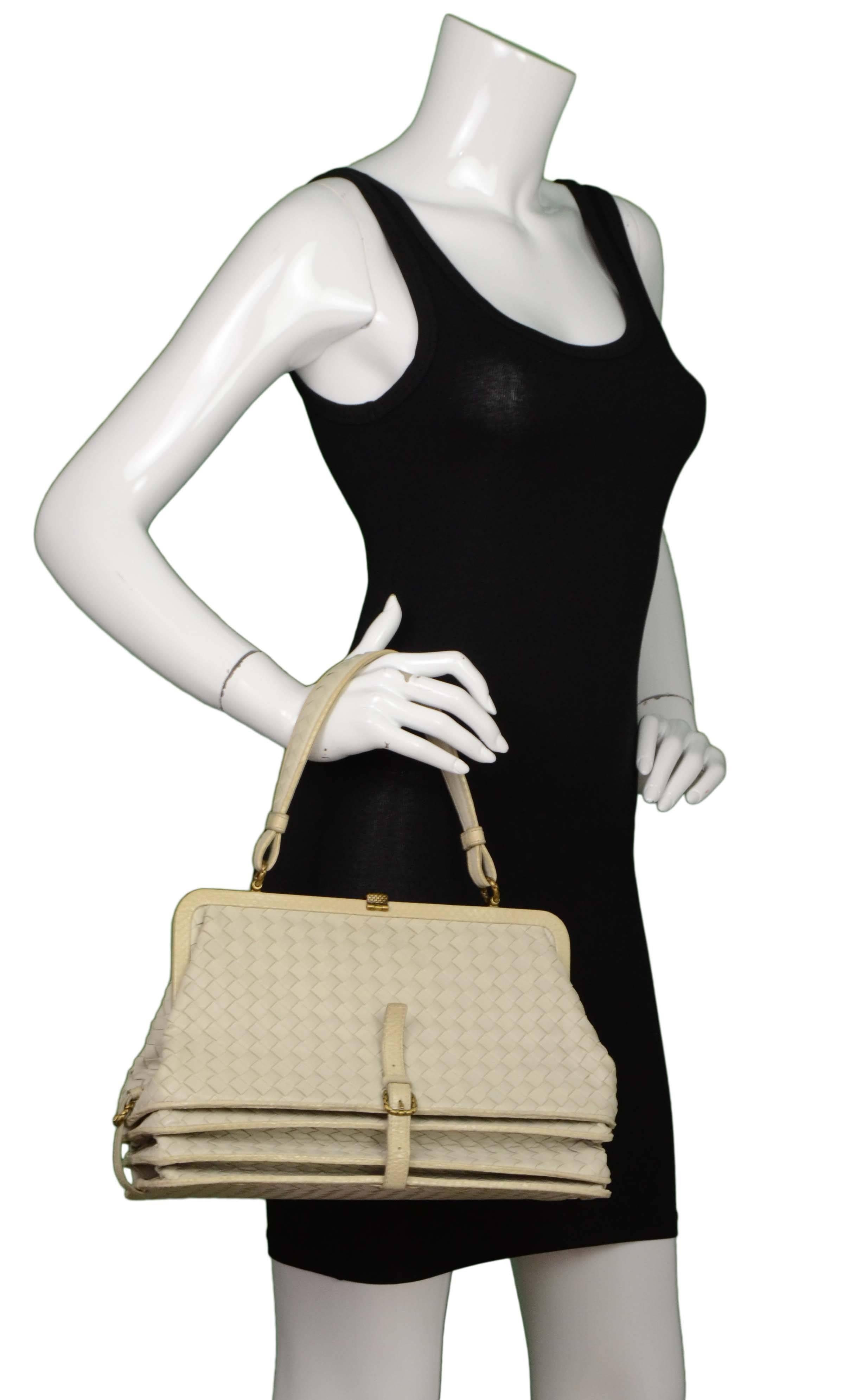 Bottega Veneta Cream Woven Leather Frame Bag BHW 5