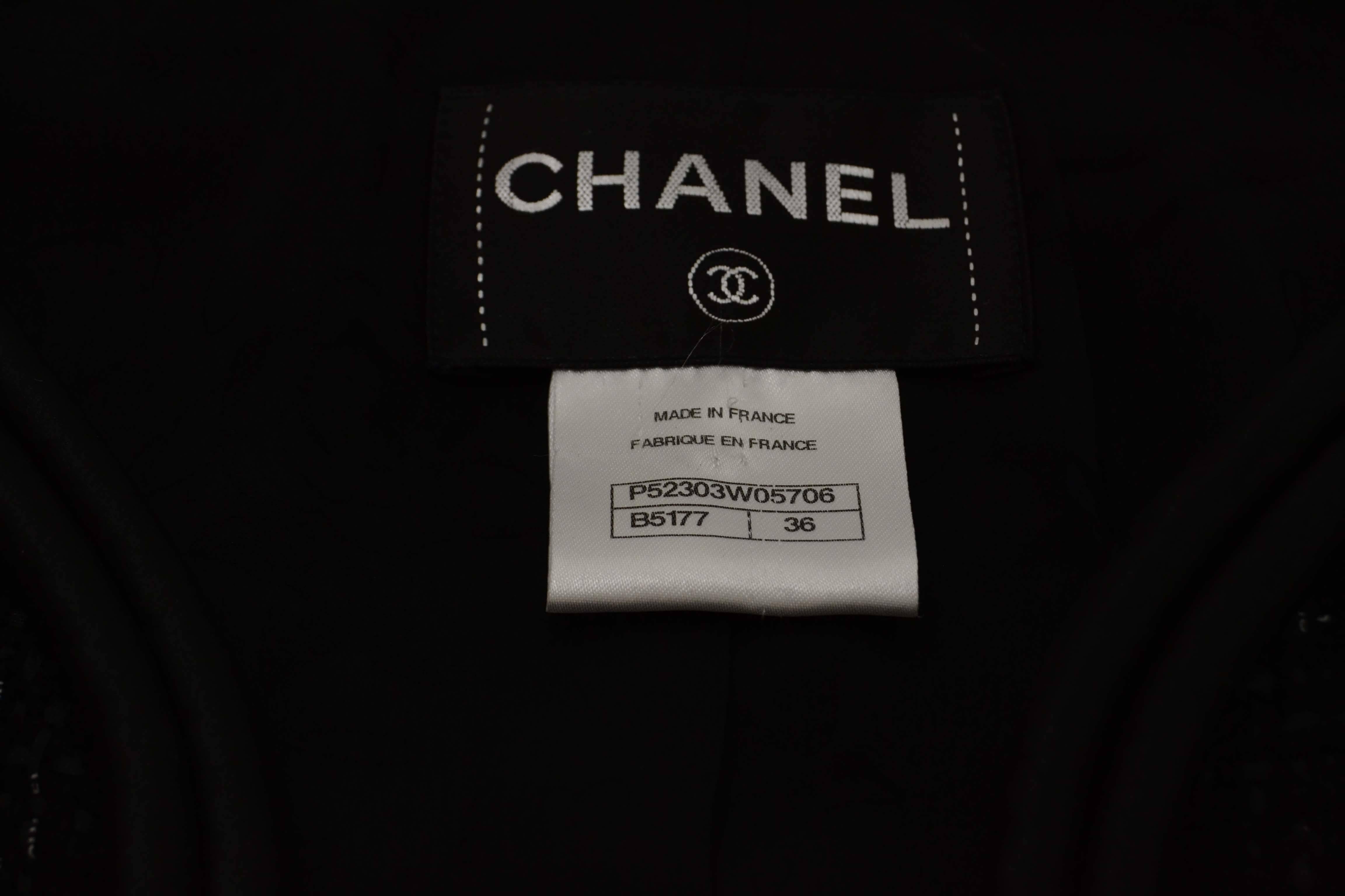 Chanel 2015 Black/White Boucle Jacket w/ Satin Piping sz 36 1