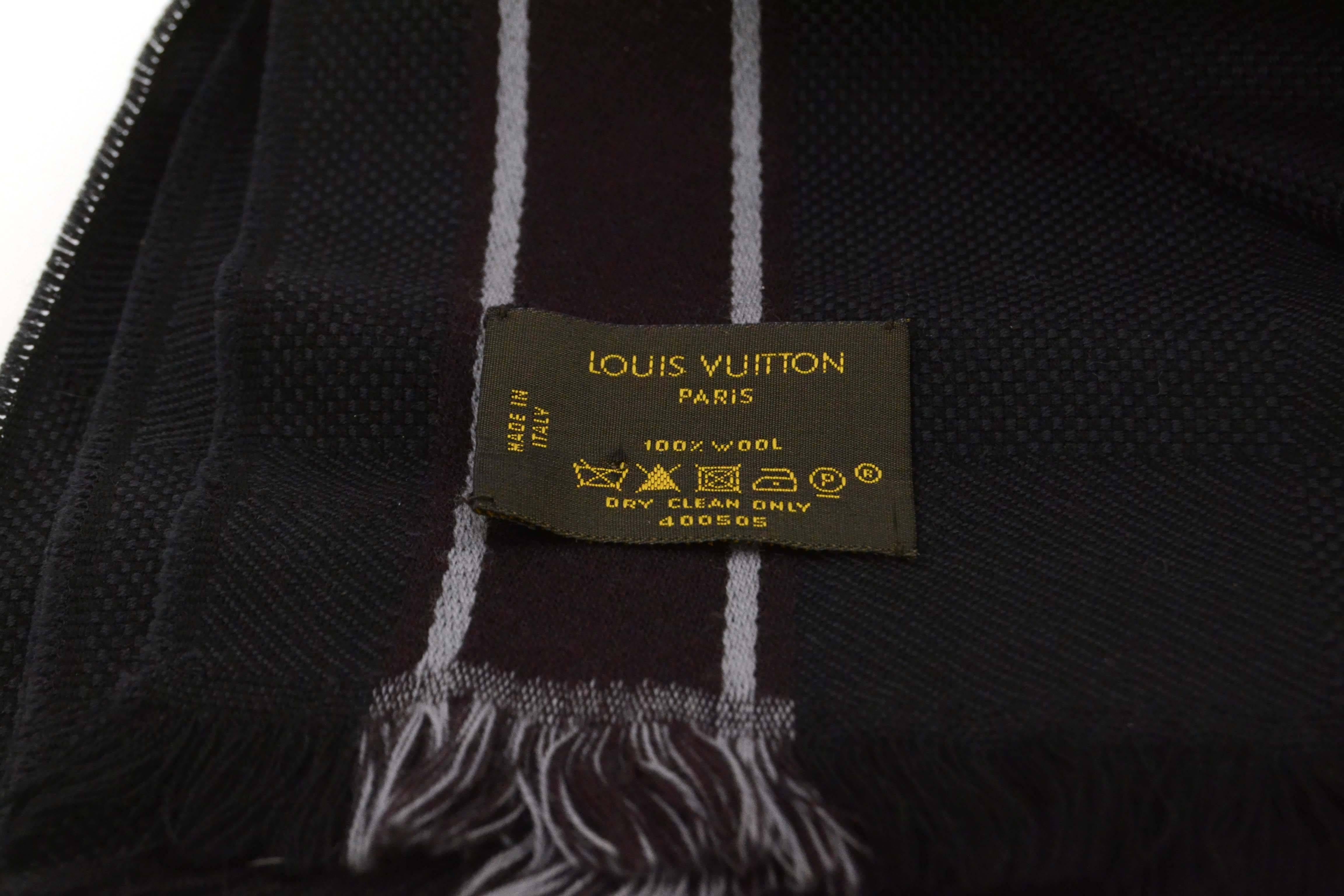 Louis Vuitton Charcoal & Light Grey Stripe Fringe Scarf In Excellent Condition In New York, NY