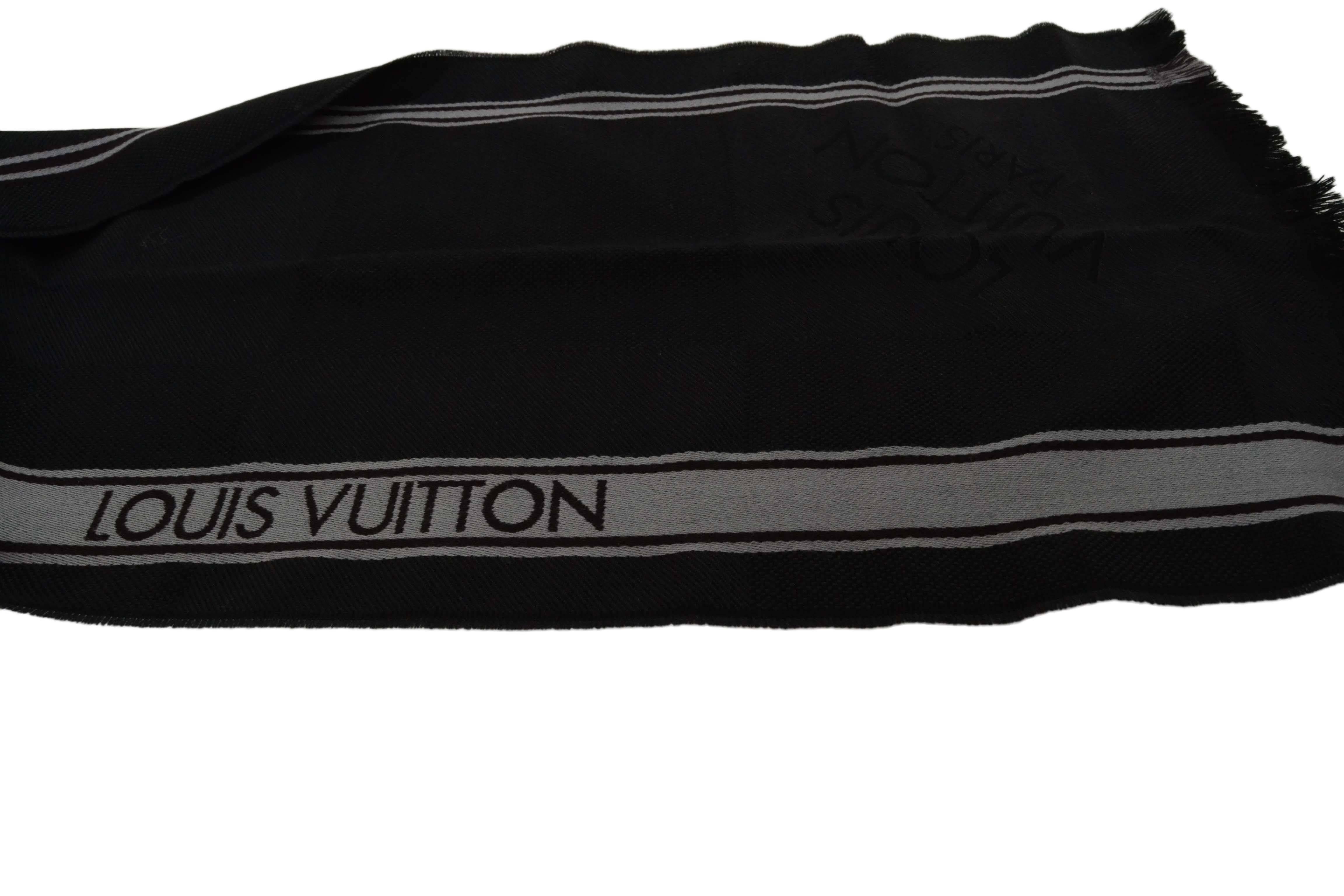 Louis Vuitton Charcoal & Light Grey Stripe Fringe Scarf 
Features 
