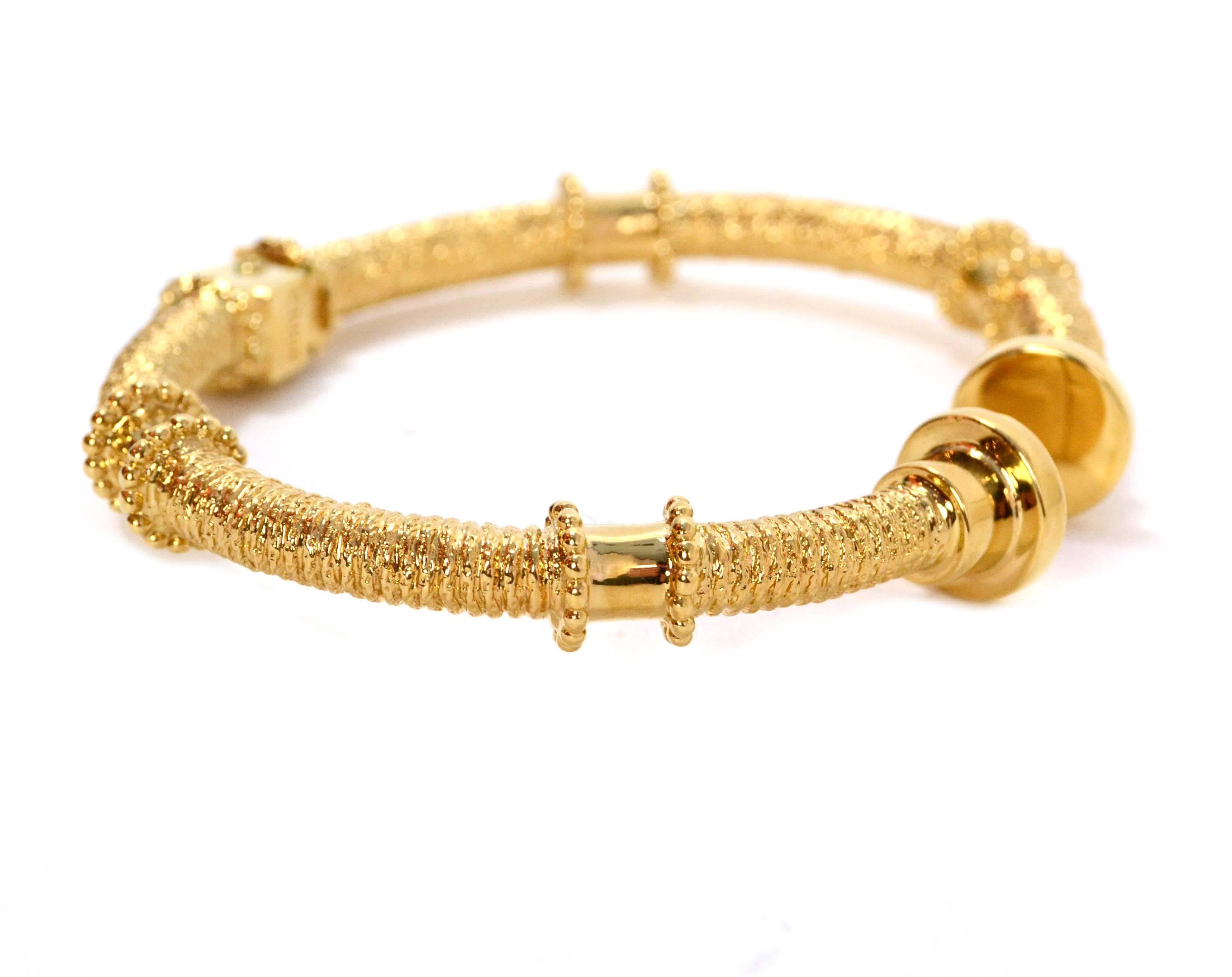 Chloe Textured Gold Frankie Anklet
Features features little dotted cylinders throughout and textured metal
Made In: Italy
Color: Goldtone
Materials: Metal
Closure: Hinge
Stamp: Chloe Made in Italy 
Retail Price: $630 + tax
Overall Condition: