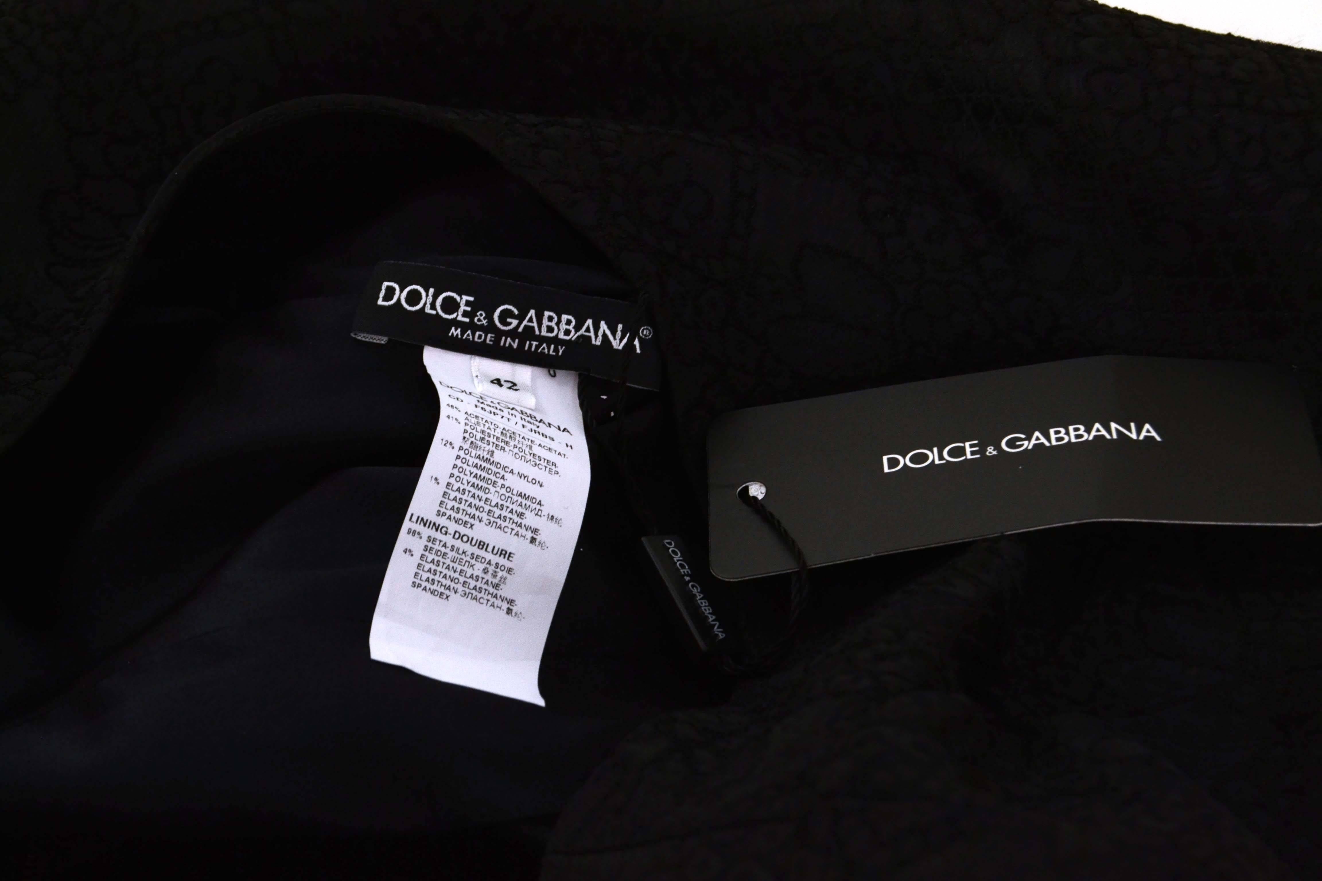 Dolce & Gabbana Black Brocade 3/4 Sleeve Dress sz 42 In Excellent Condition In New York, NY