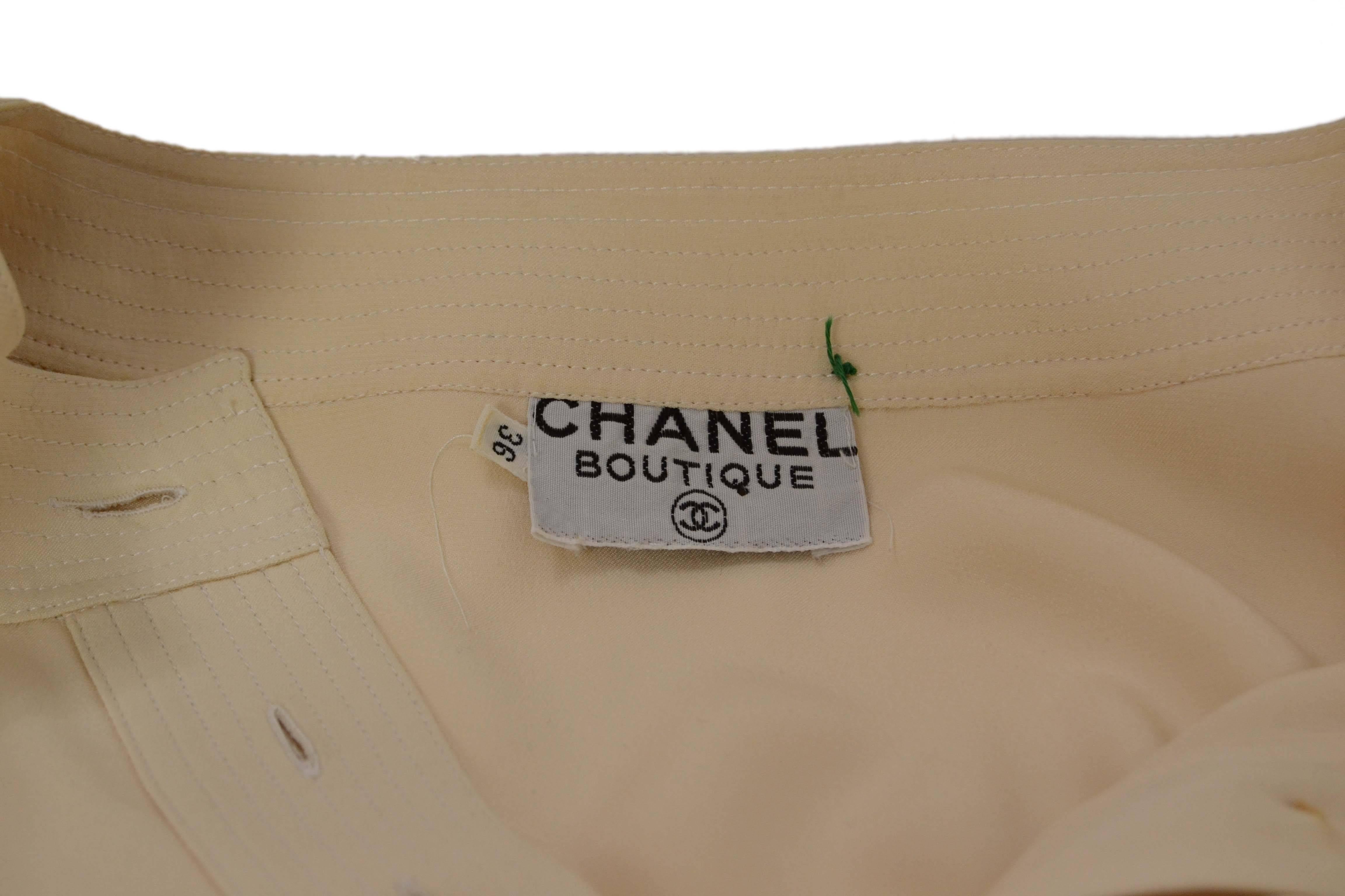 Women's Chanel Vintage Cream Silk Button Down Blouse sz 36