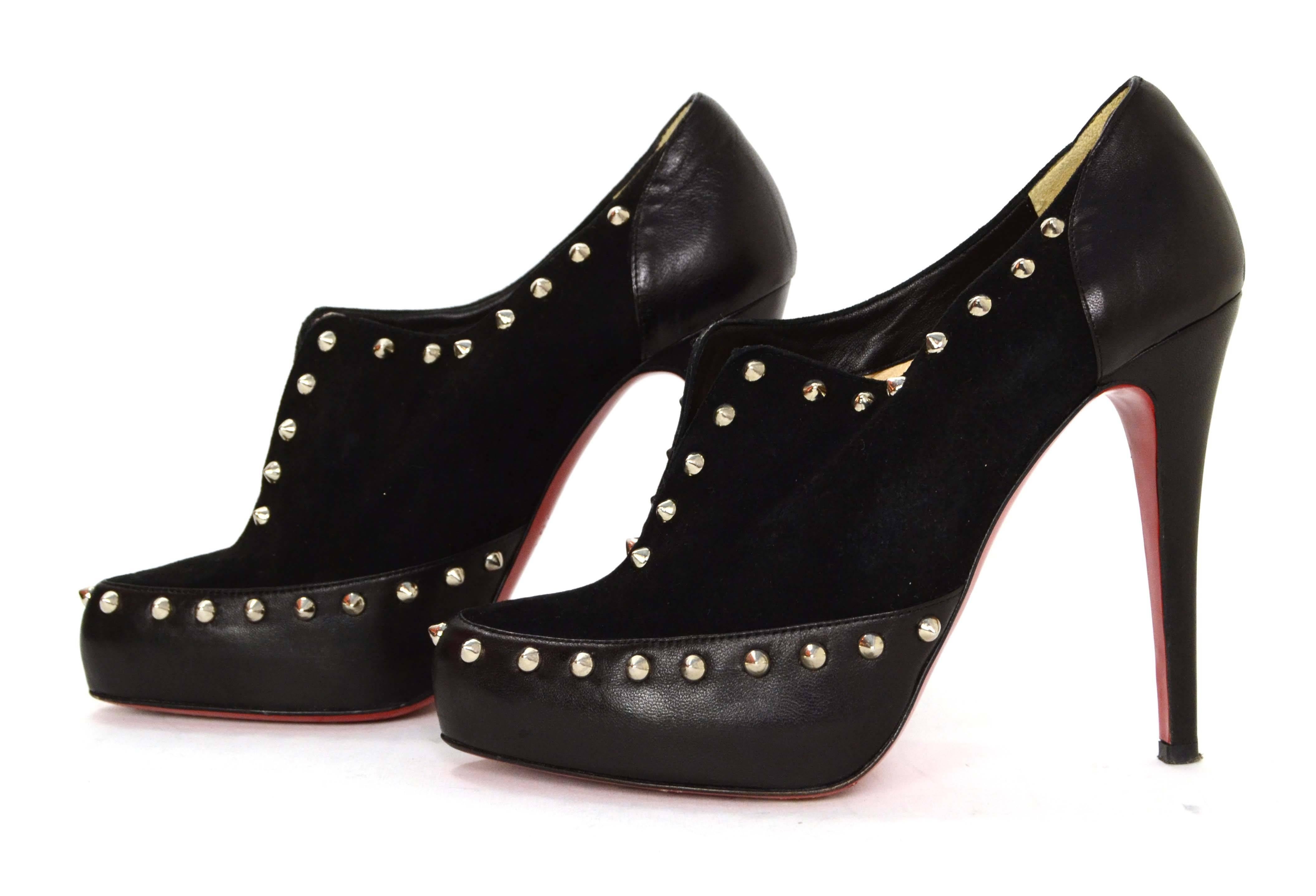 Women's Christian Louboutin Black Suede & Leather Booties With Studs sz. 38