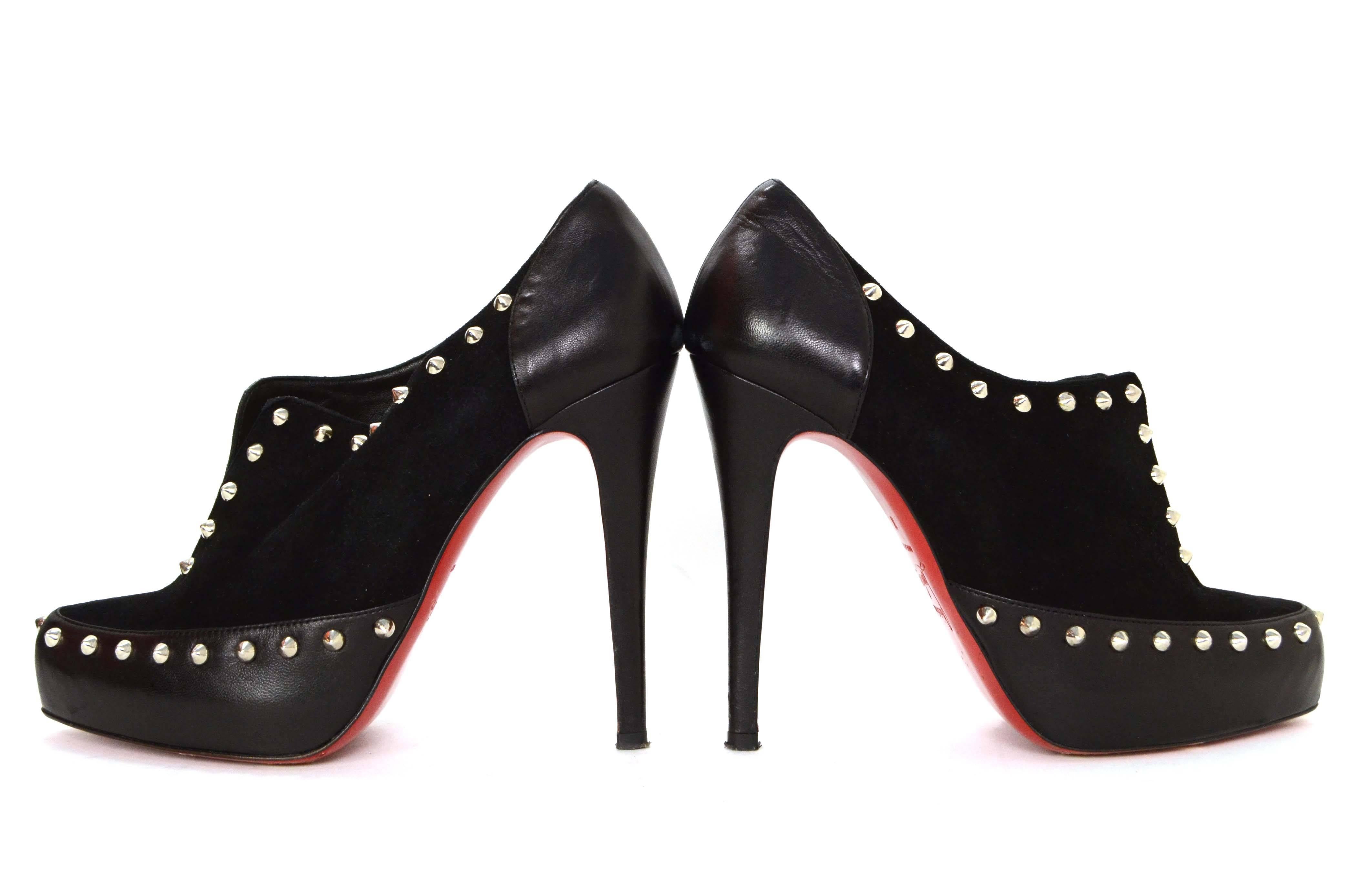 Christian Louboutin Black Suede & Leather Booties With Studs sz. 38 2