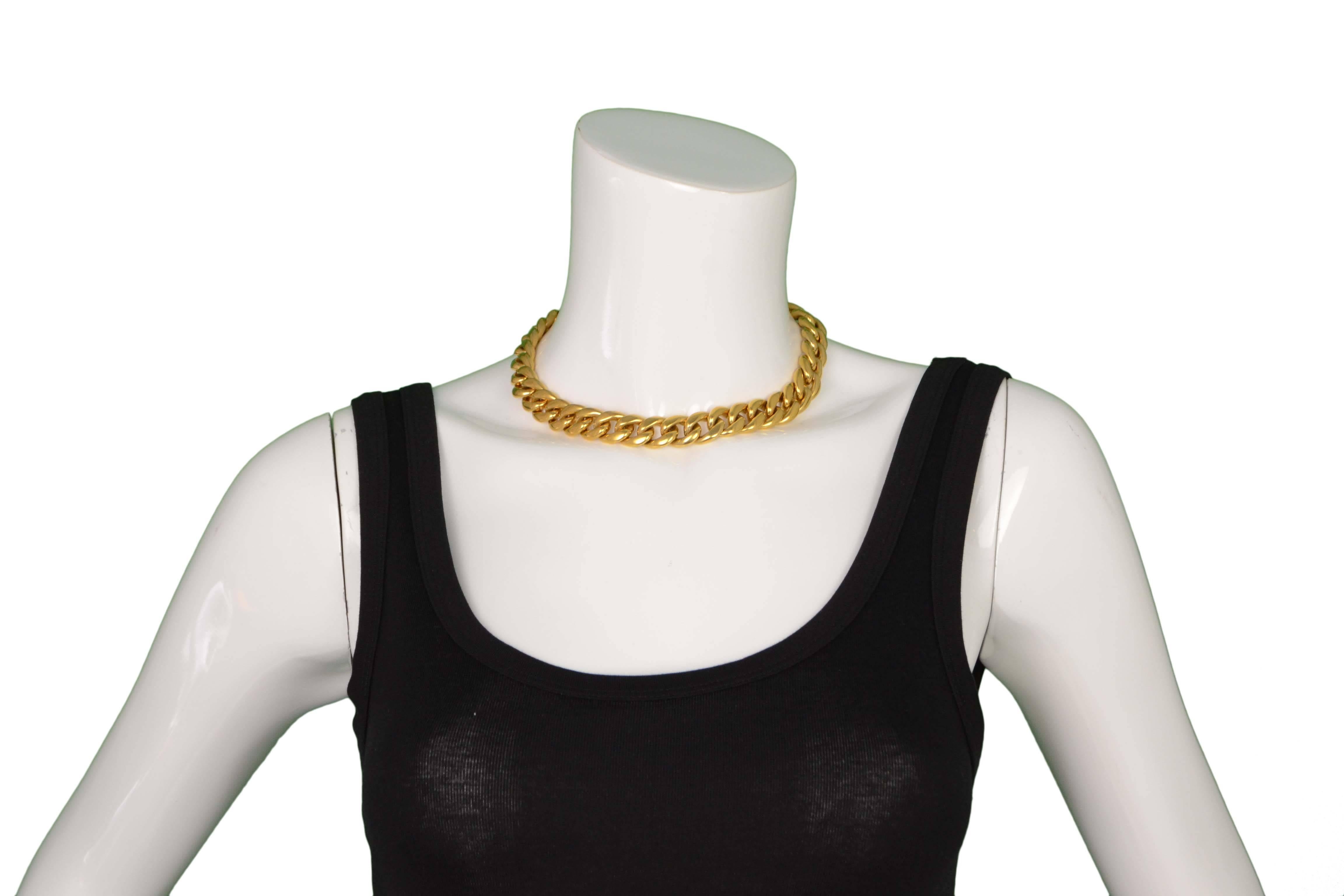 Celine Gold Curb Chain Link Choker Necklace sz M In Excellent Condition In New York, NY