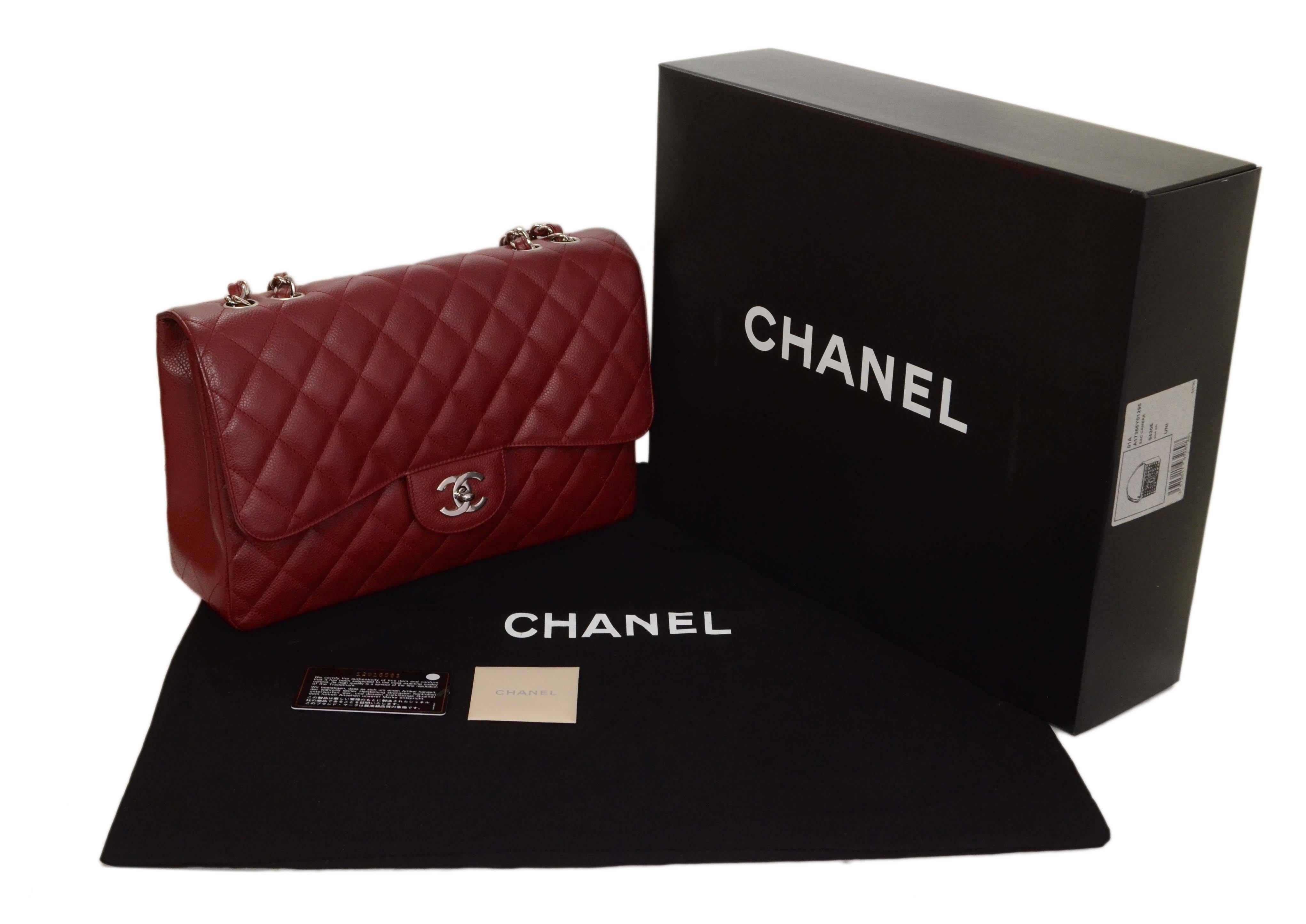 Chanel Red Quilted Caviar Jumbo Classic Flap Bag SHW 4