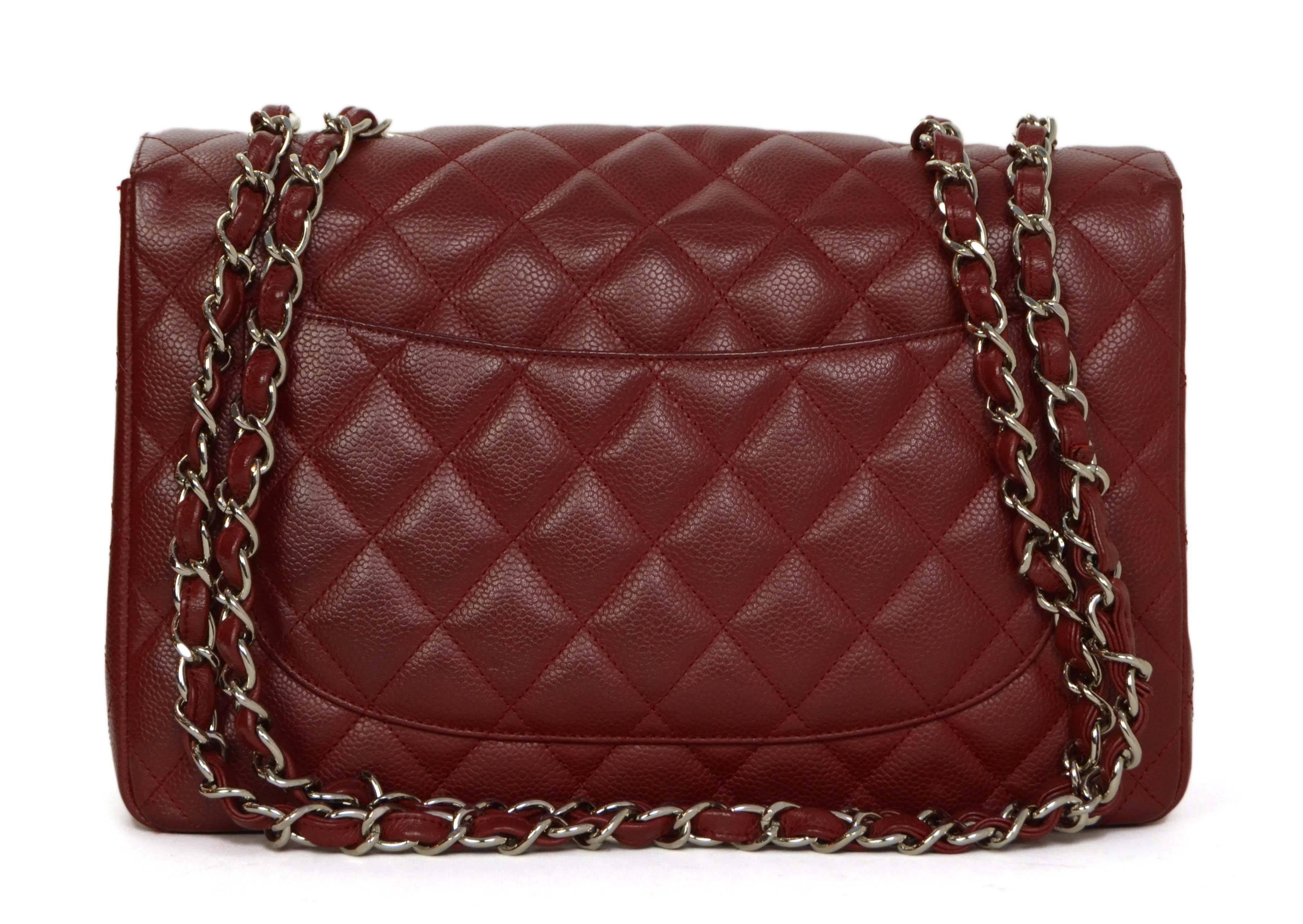Brown Chanel Red Quilted Caviar Jumbo Classic Flap Bag SHW