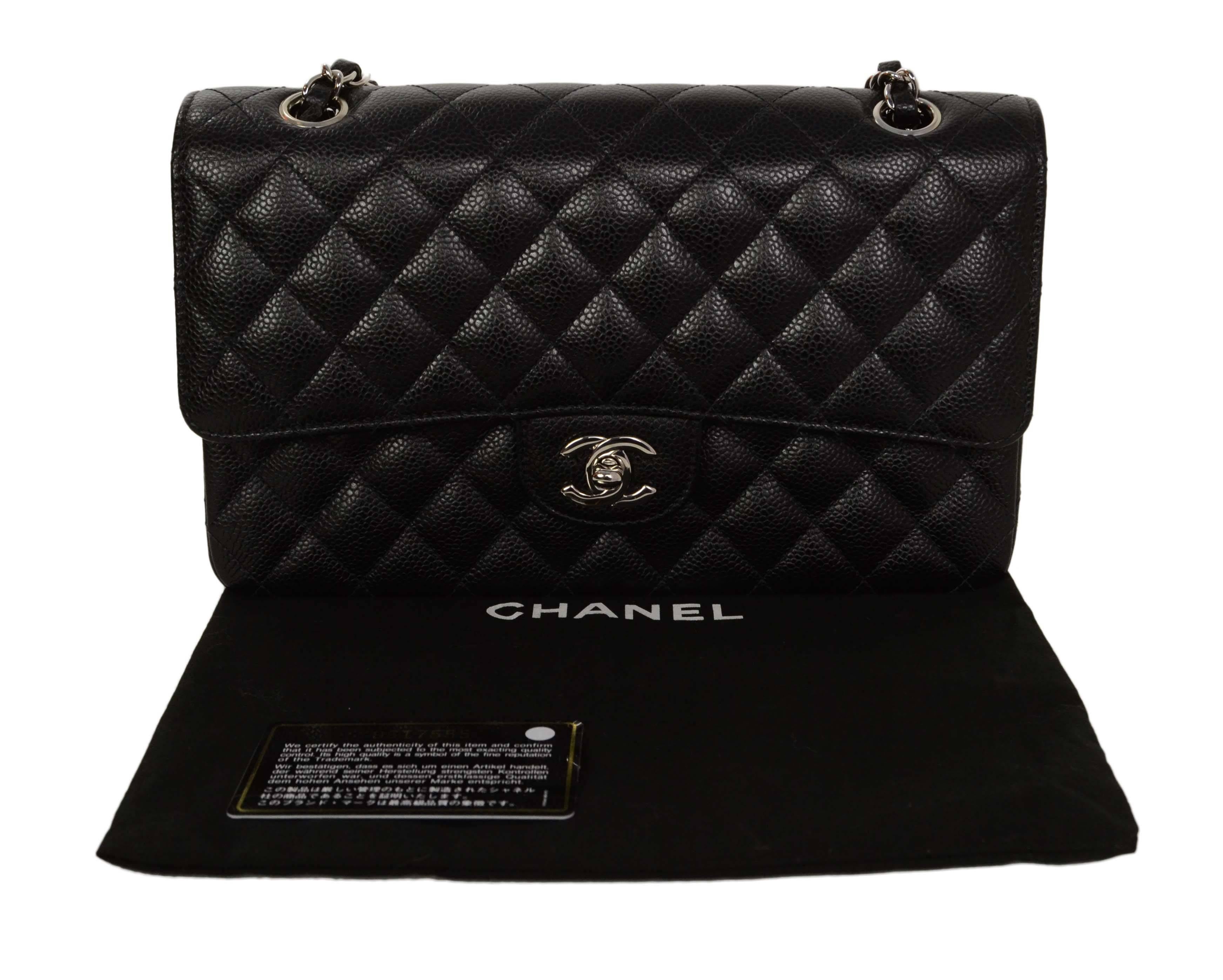 Chanel Black Quilted Caviar Double Flap Medium Classic Bag 6