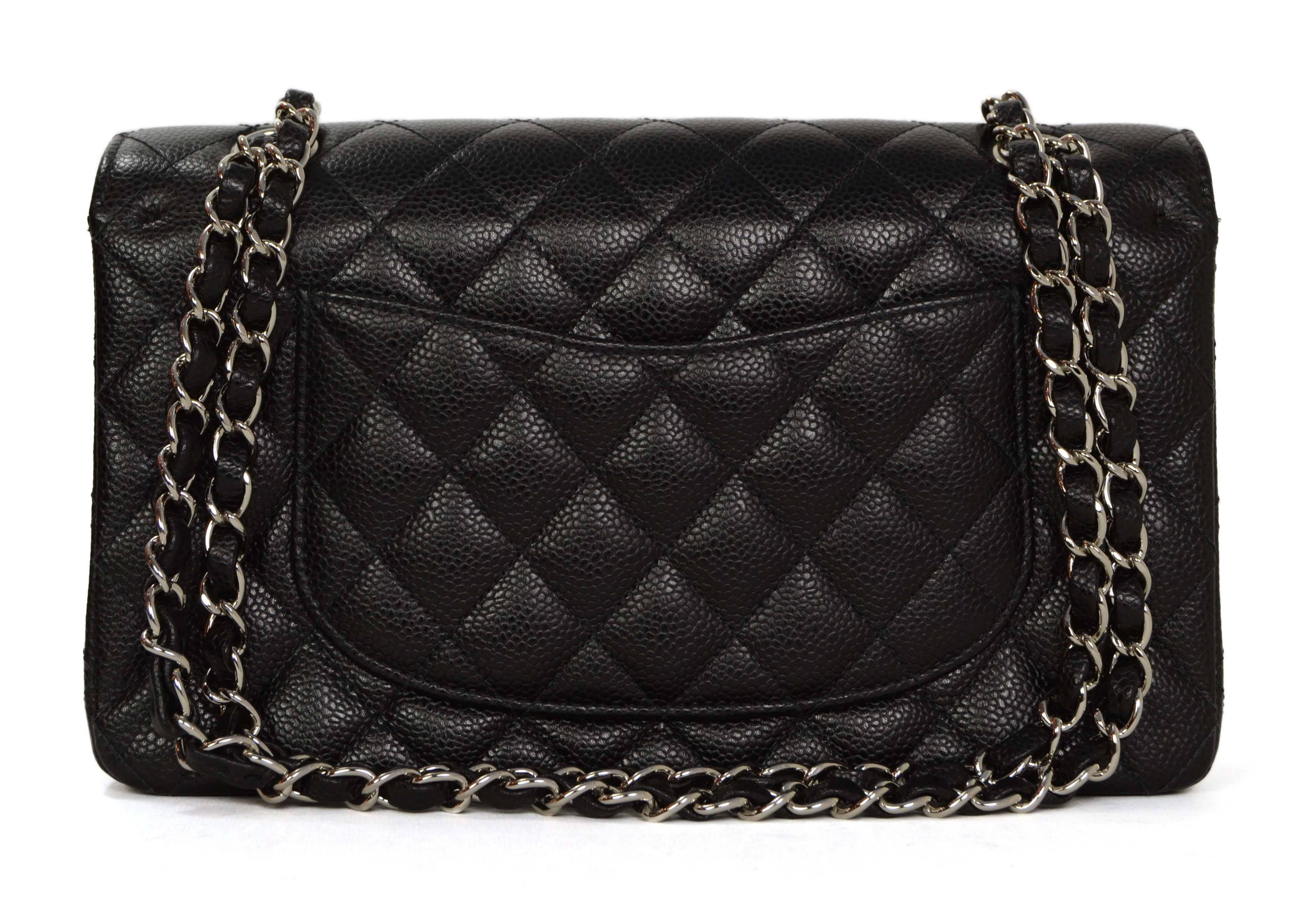 Chanel Black Quilted Caviar Double Flap Medium Classic Bag In Excellent Condition In New York, NY