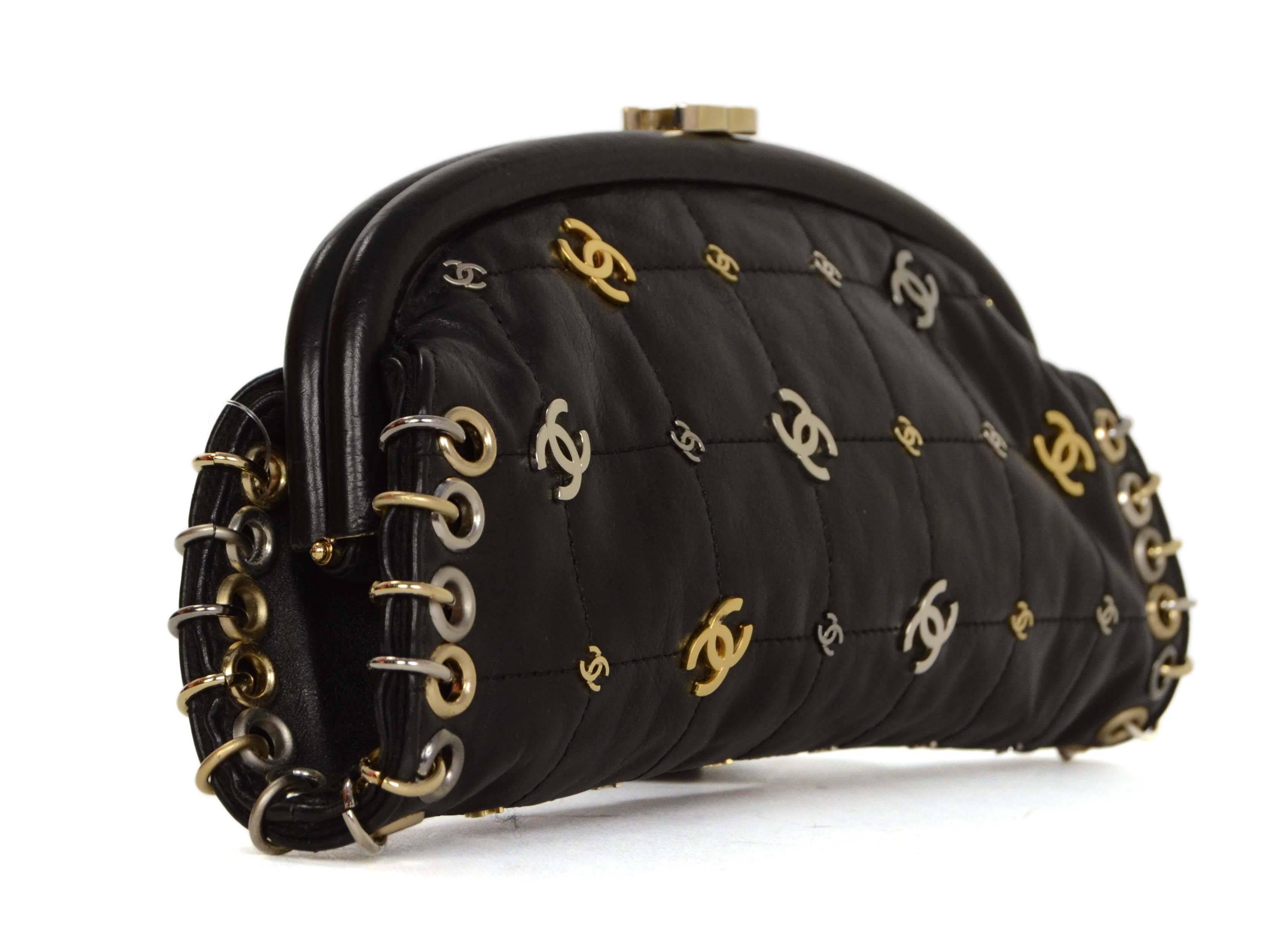 Chanel Black Lambskin CC Punk Timeless Clutch Bag
Features gold, silver, and ruthenium cc's all over the bag

    Made In: France

    Year of Production: 2007

    Color: Black

    Hardware: Gold, silver, ruthenium

    Materials:
