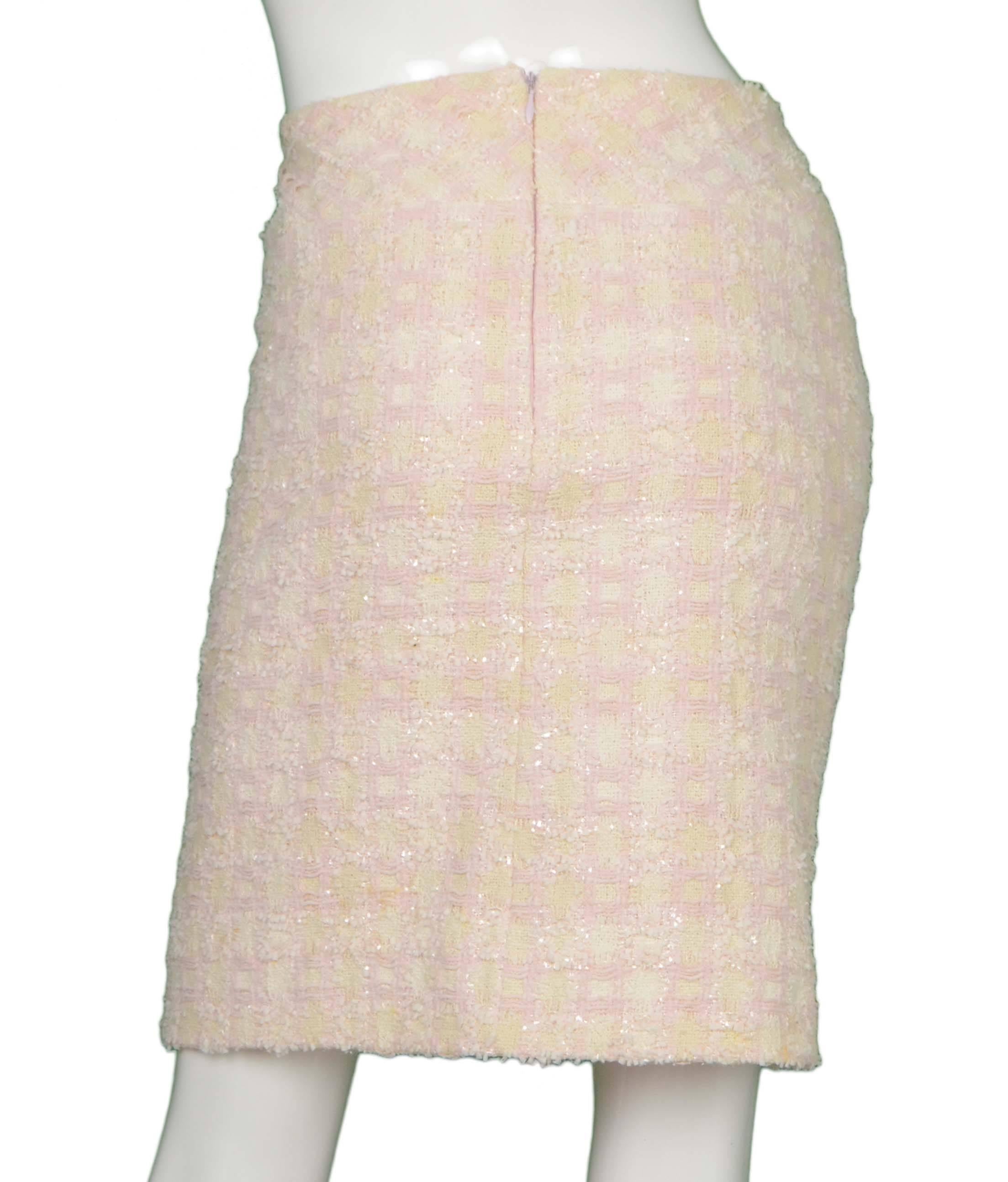 Women's Chanel Claudia Schiffer Vintage '95 Beige & Pink Tweed Skirt Suit sz 46