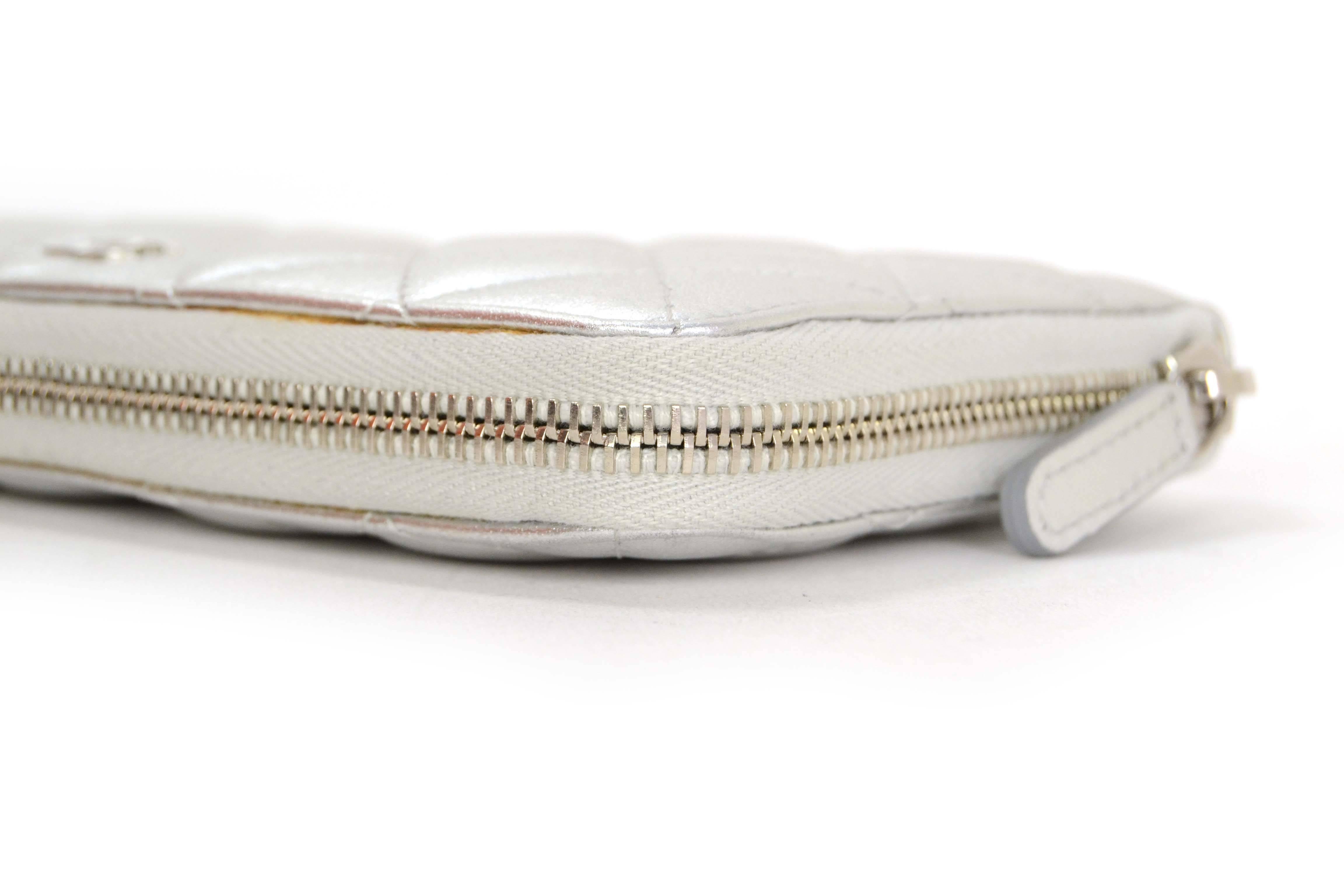 Women's Chanel Silver Quilted Lambskin Zippy Wallet SHW