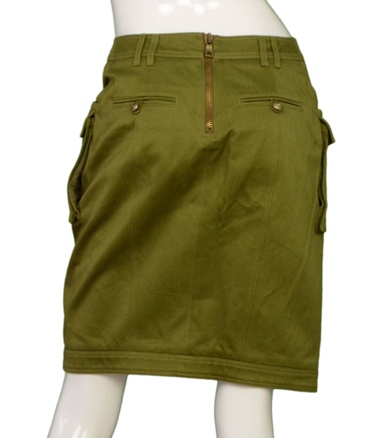 Balmain Olive Green Cotton Cargo Skirt sz 40 For Sale at 1stdibs