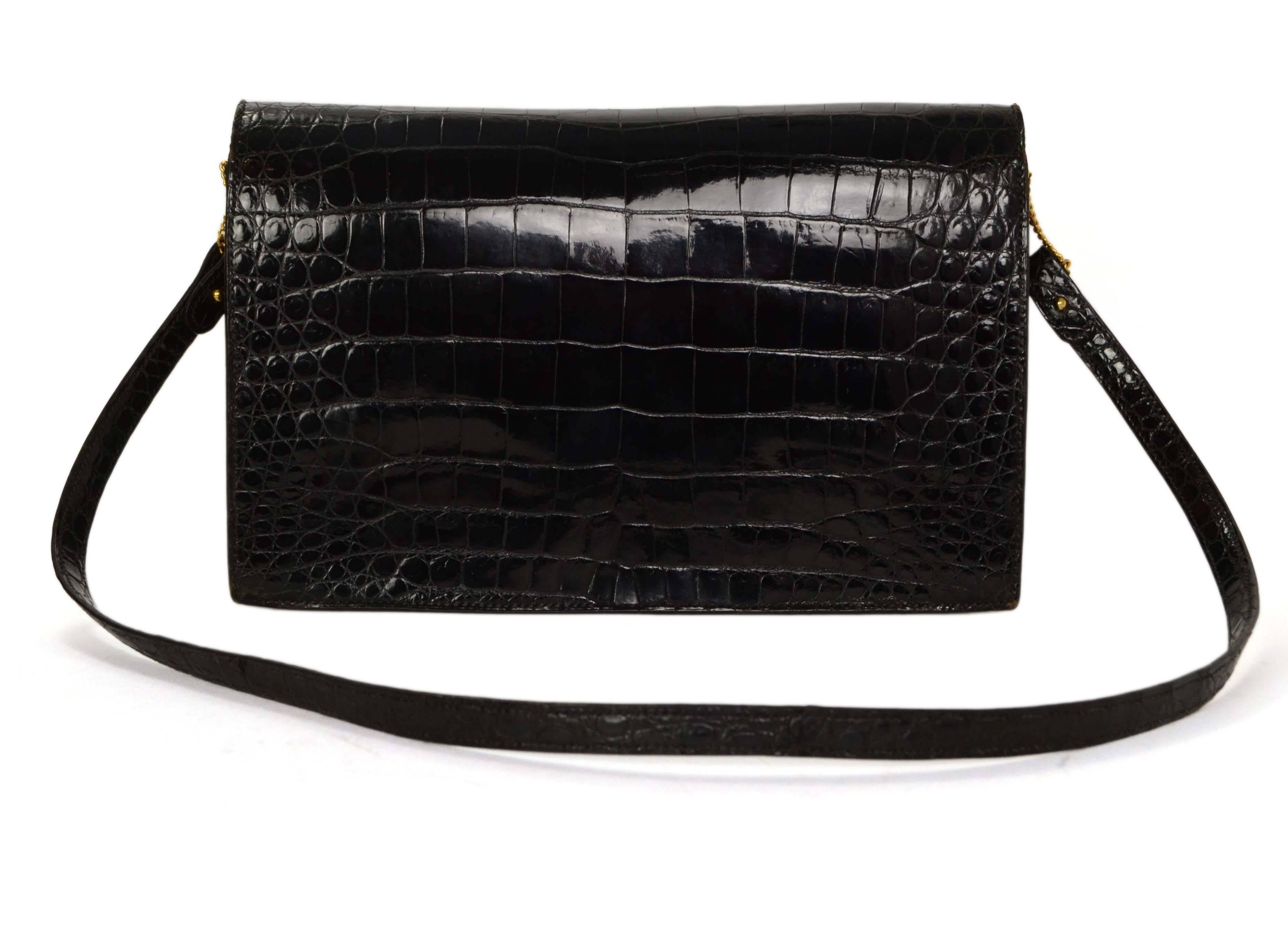 Hermes Black Crocodile Sac Lydie H Clutch Bag GHW In Excellent Condition In New York, NY