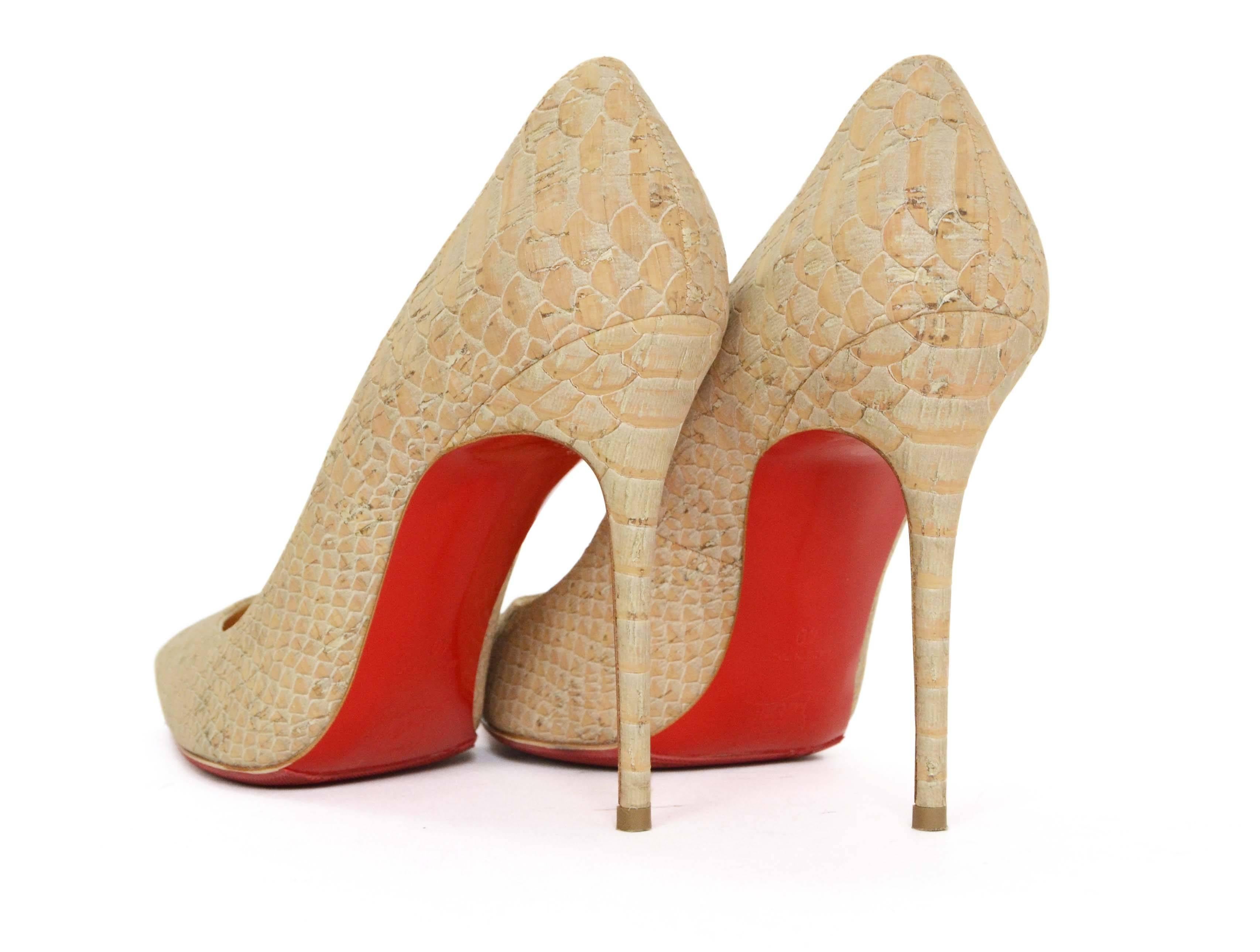 Christian Louboutin Tan Python Printed Cork 'Decollete' Pumps sz 40 1