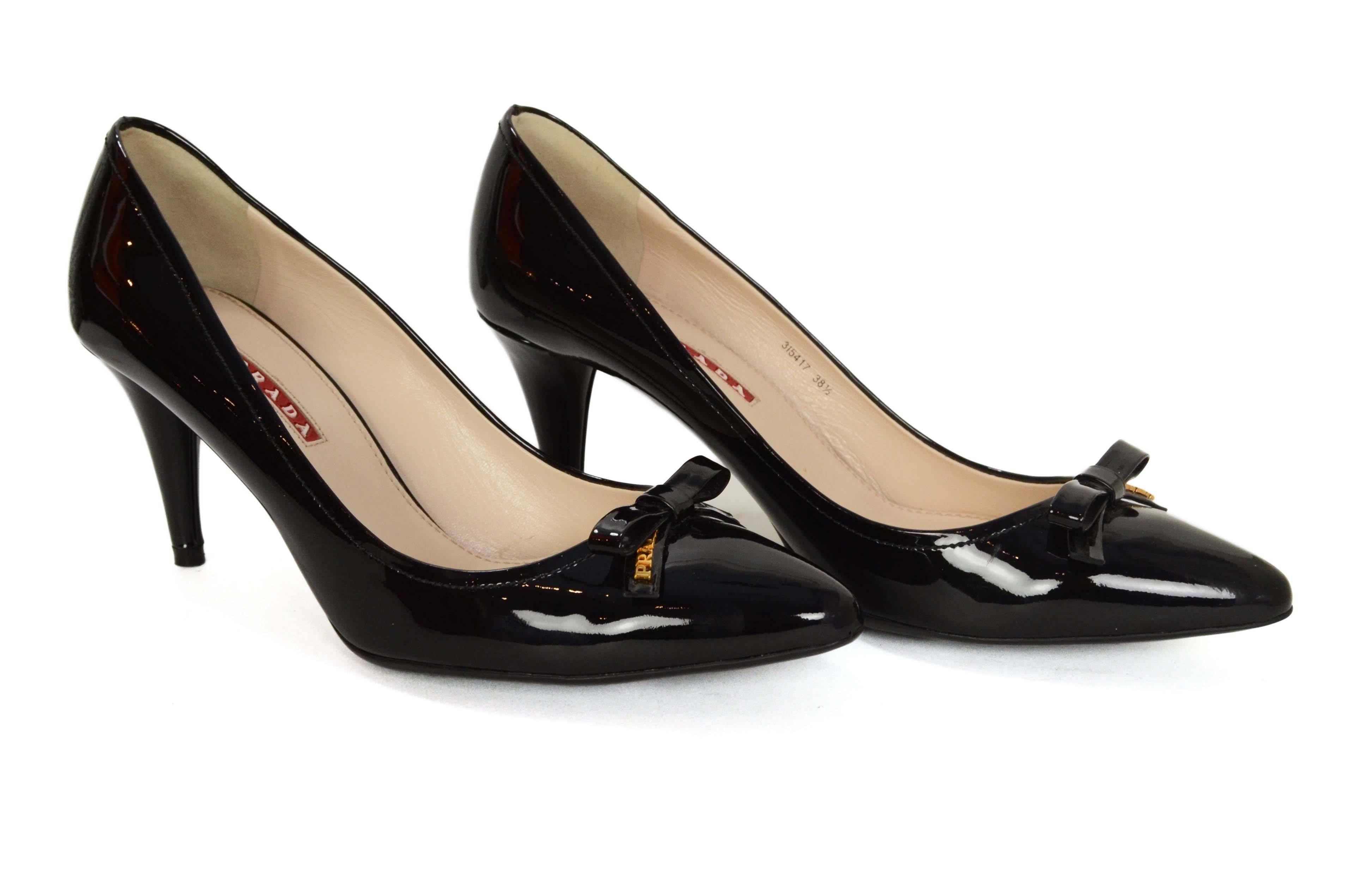 Women's Prada Black Patent Pointed Toe Pumps sz 38.5