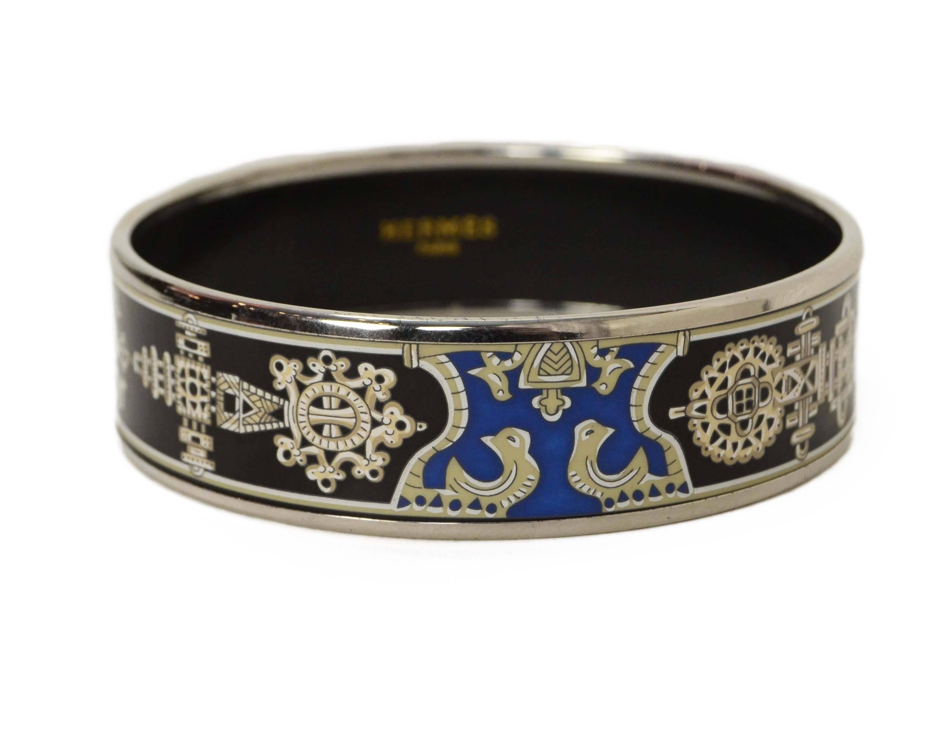 Hermes Baroque Printed Enamel Wide Bangle sz 70 In Excellent Condition In New York, NY