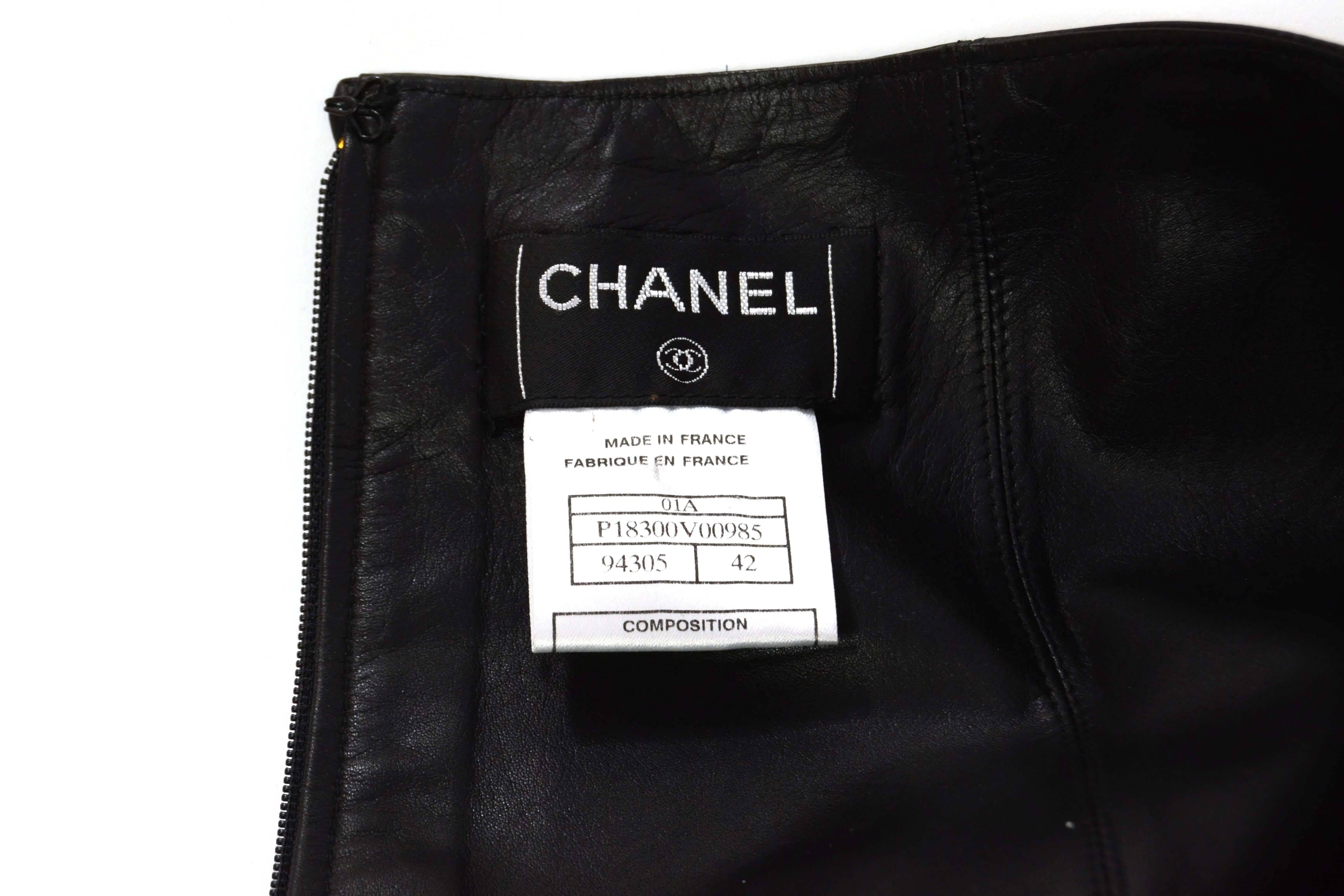 Women's Chanel Black Leather Ruffle Floor Length Skirt sz 42