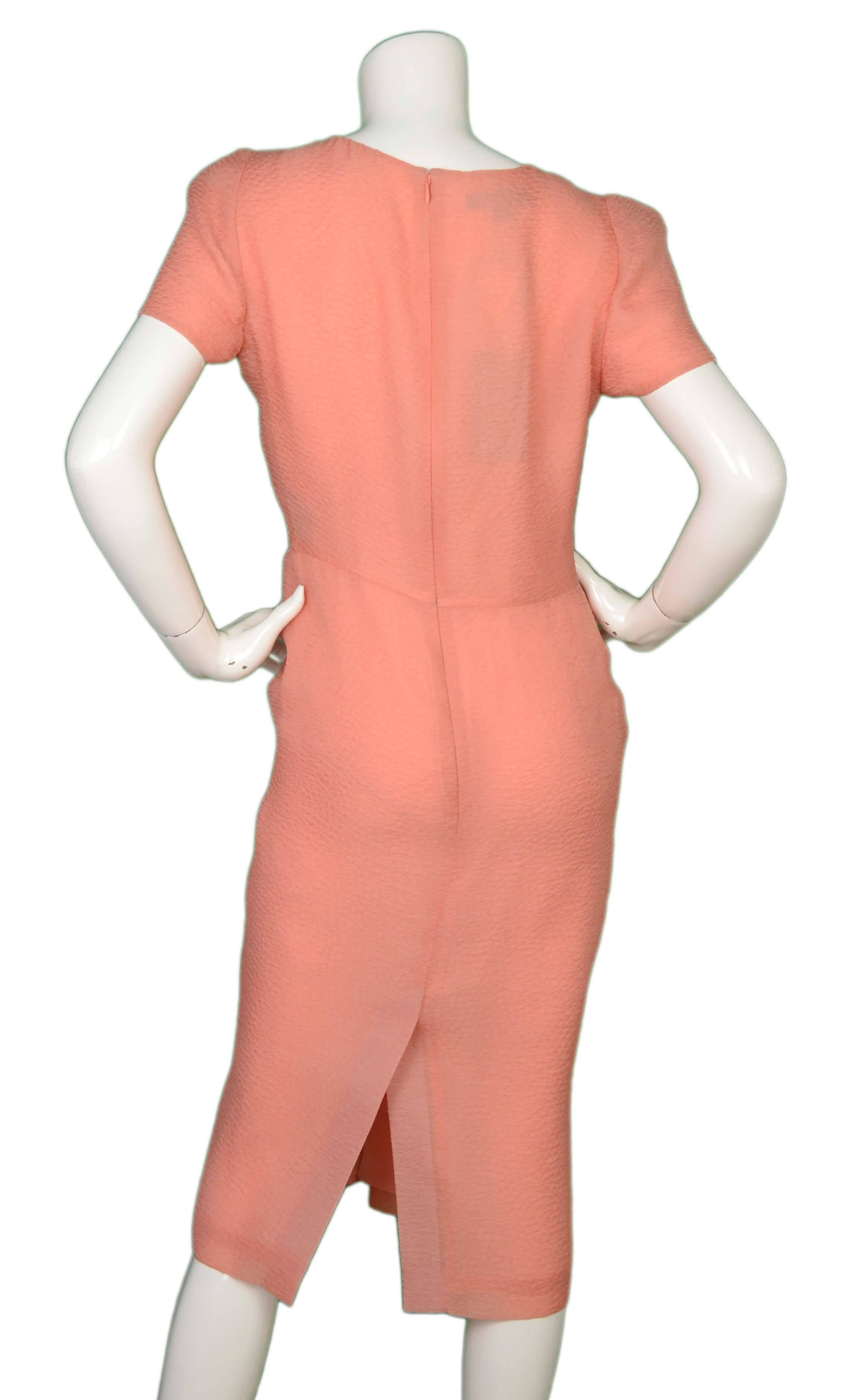 Pink Burberry Prorsum Peach Textured Silk Short Sleeve Dress sz 44