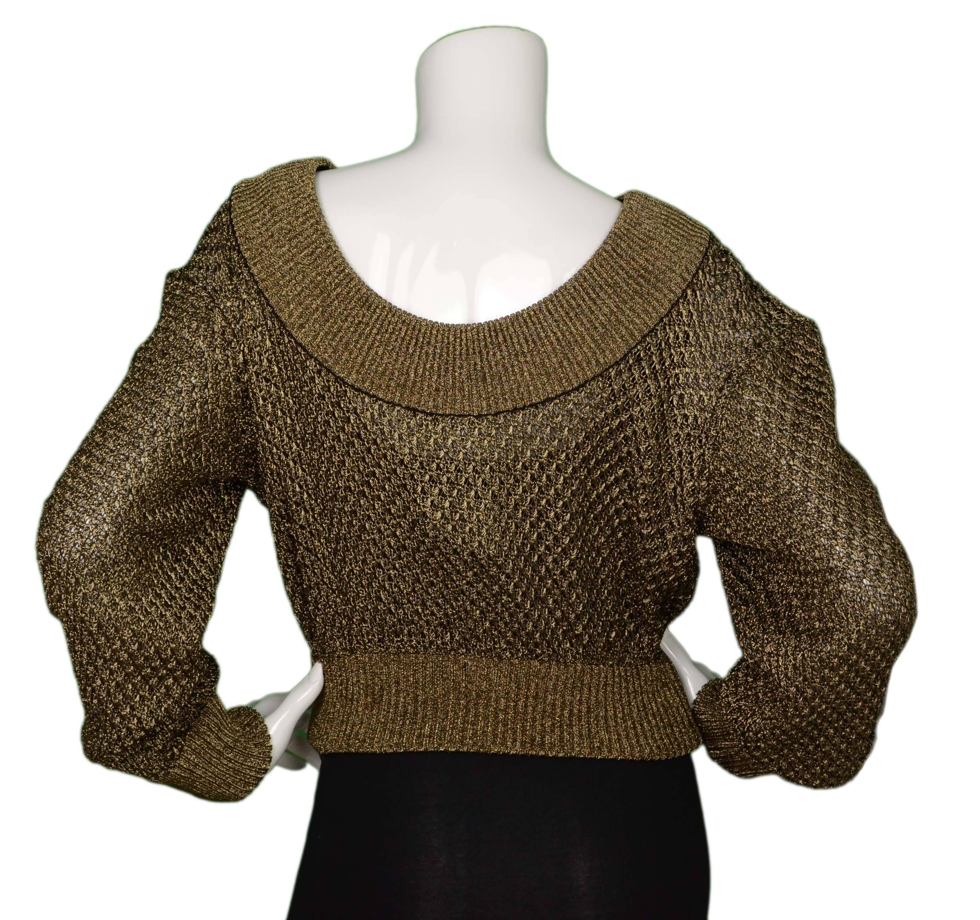 Alaia Gold & Black Metallic Cropped Sweater sz S In Excellent Condition In New York, NY