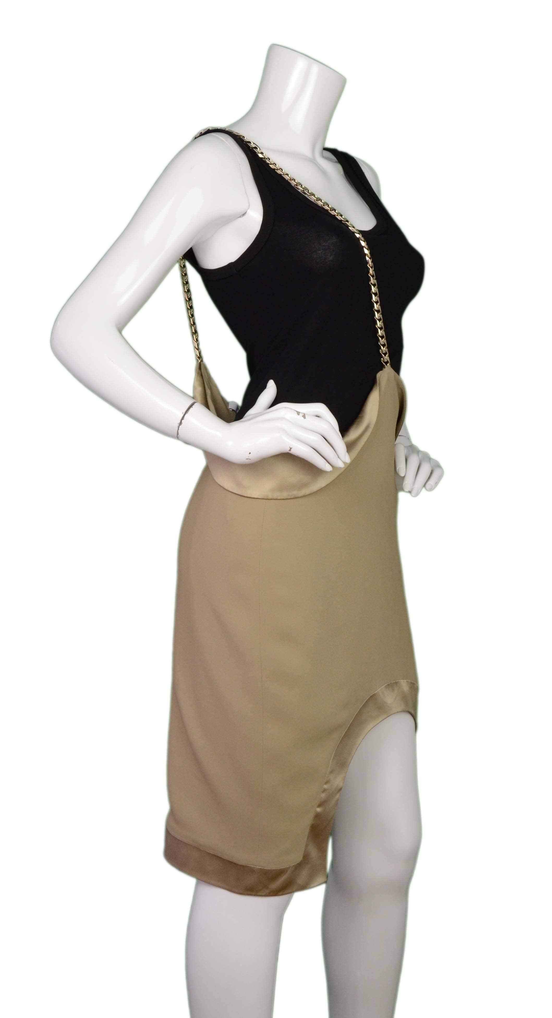 Givenchy Taupe Silk Skirt & Shoulder Chain sz 40 In Excellent Condition In New York, NY