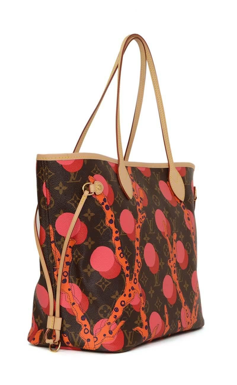 Louis Vuitton '15 Ltd Ed Monogram Ramages Neverfull MM Tote 
Features orange pink and red print throughout monogram canvas
Made In: Spain
Year of Production: 2015
Color: Brown, tan, orange, red and pink
Hardware: Goldtone
Materials: Leather