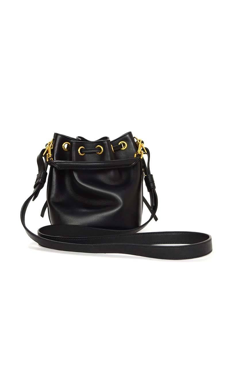 Saint Laurent Black Leather 'Emmanuelle' Bucket Bag GHW rt. $1, 350 In Excellent Condition In New York, NY