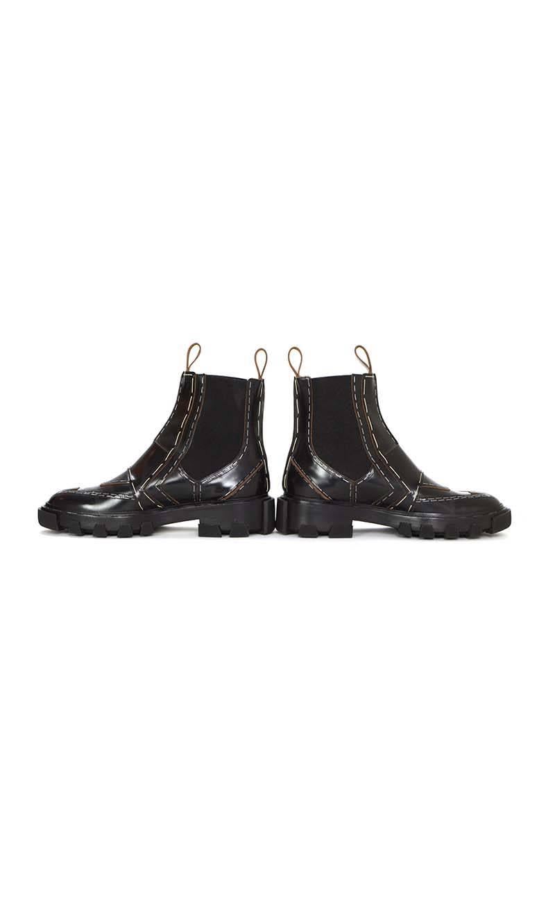 Balenciaga NEW 2015 Black Stapled Leather Chelsea Boots sz 38 In Excellent Condition In New York, NY