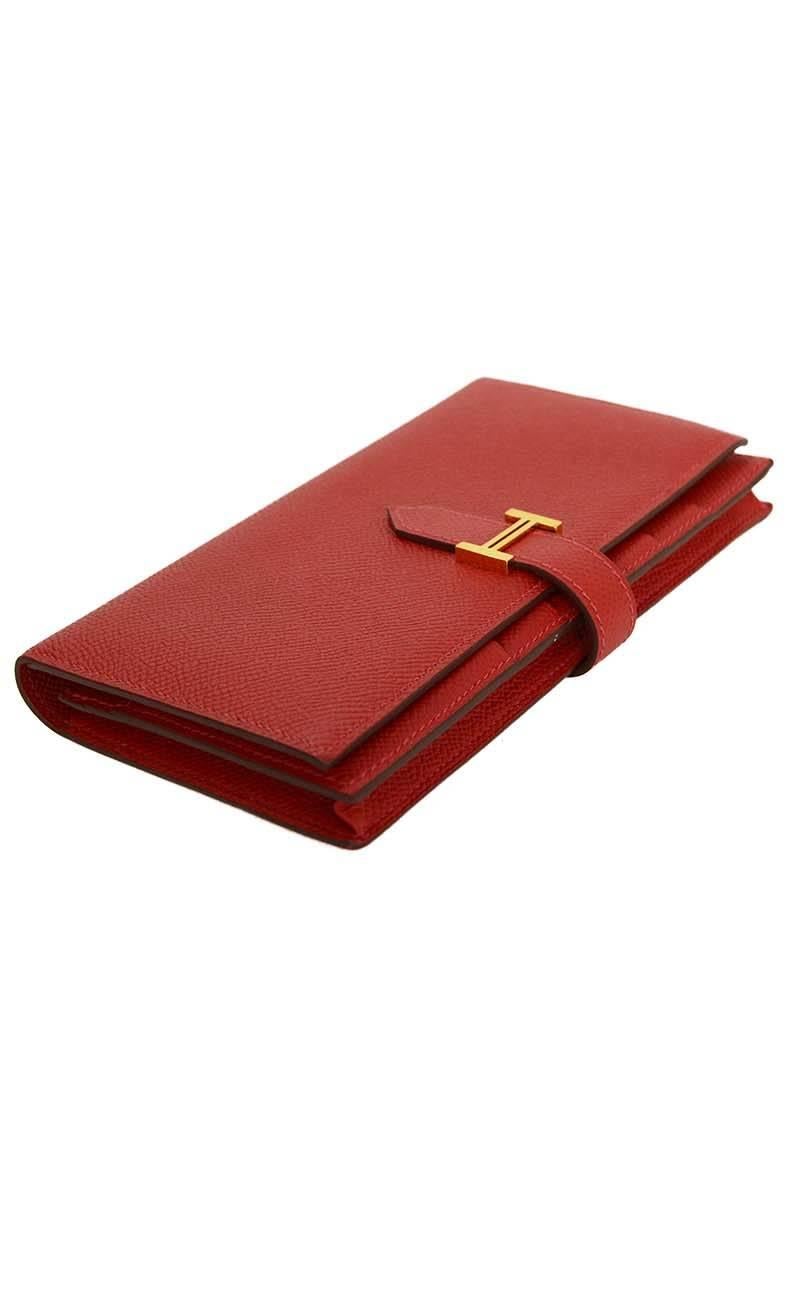 Women's or Men's Hermes NEW '13 Red Rouge Casque Epsom H Bearn Wallet GHW rt. $2, 650