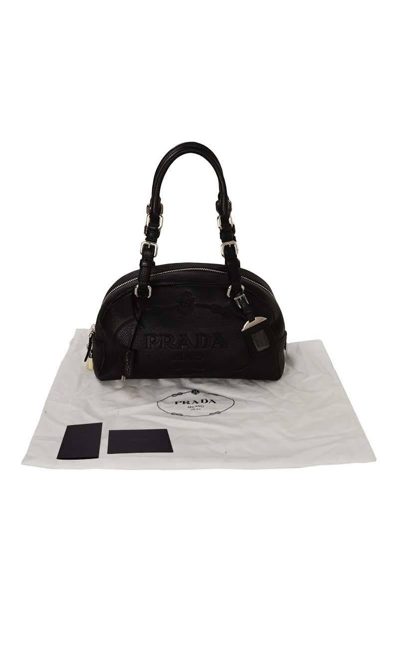 Prada Black Leather Bowler Bag SHW 5