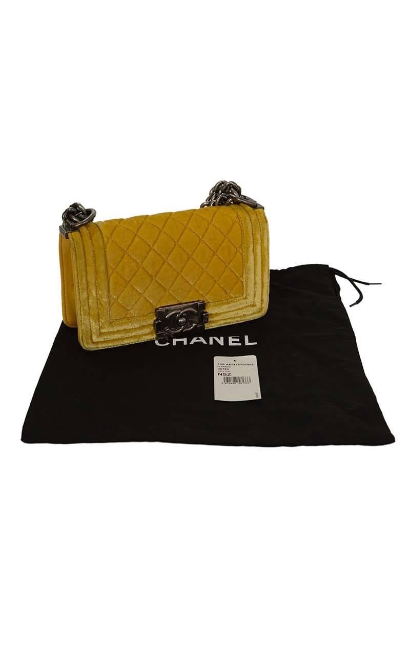 Chanel Yellow Velvet Quilted Small Boy Bag SHW 5