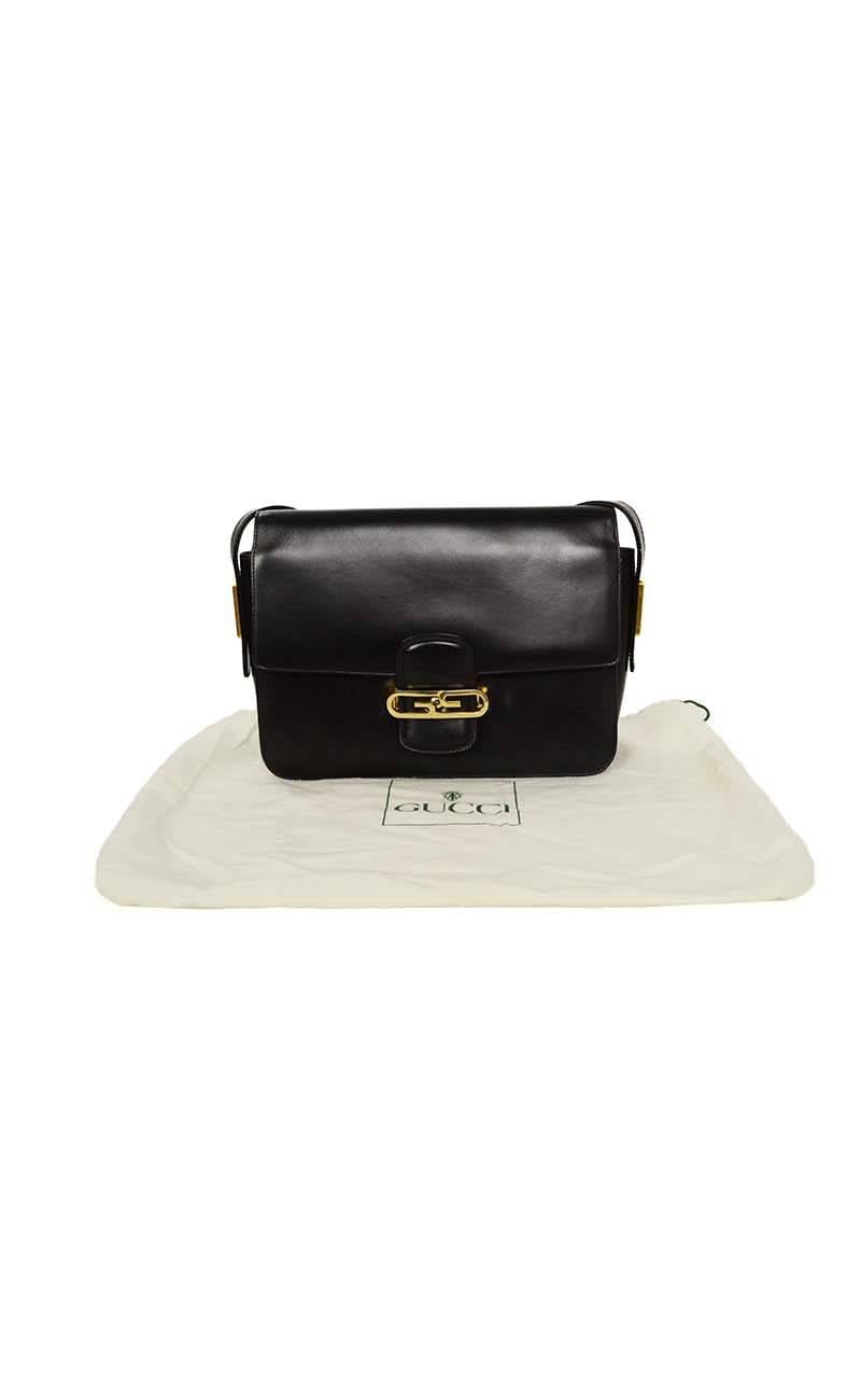 Gucci Vintage Black Leather Shoulder Bag GHW 4