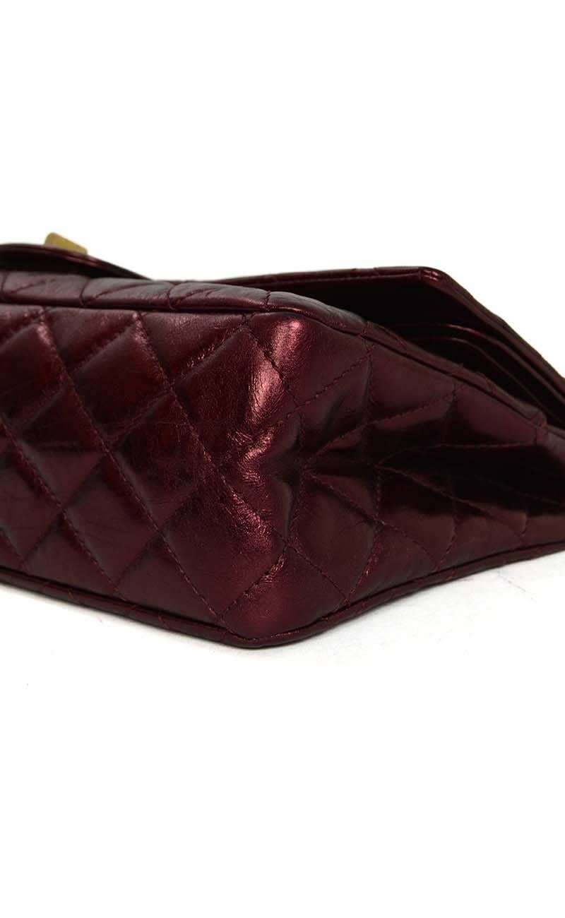 Chanel Metallic Burgundy Calfskin 227 Re-Issue 2.55 Double Flap Bag GHW In Excellent Condition In New York, NY