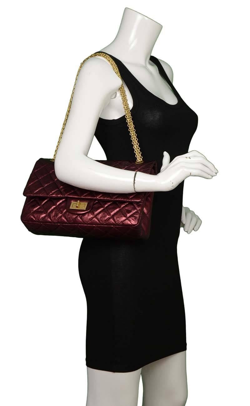 Chanel Metallic Burgundy Calfskin 227 Re-Issue 2.55 Double Flap Bag GHW 4