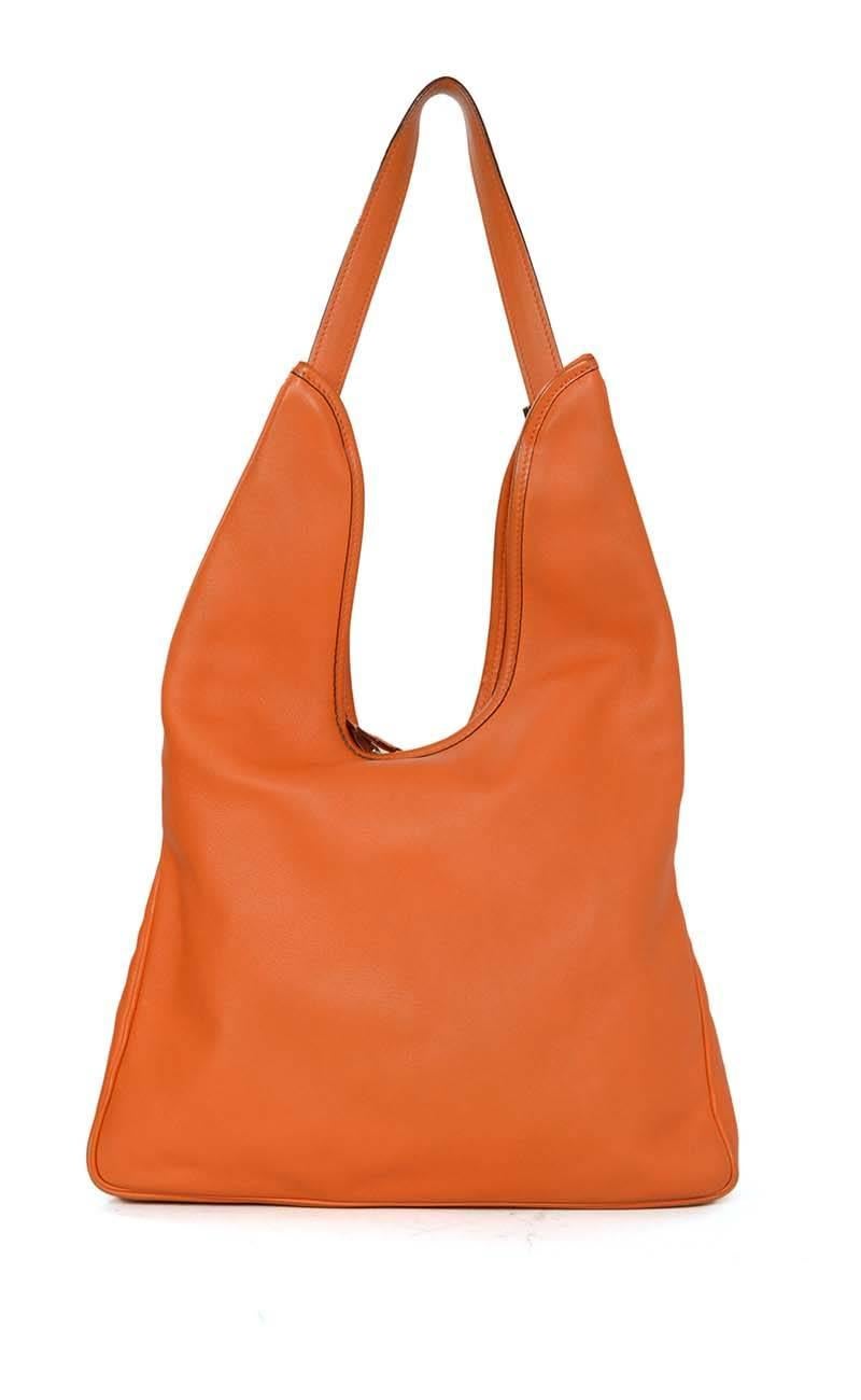 Hermes Orange Leather 'Massai' Bag PHW In Excellent Condition In New York, NY