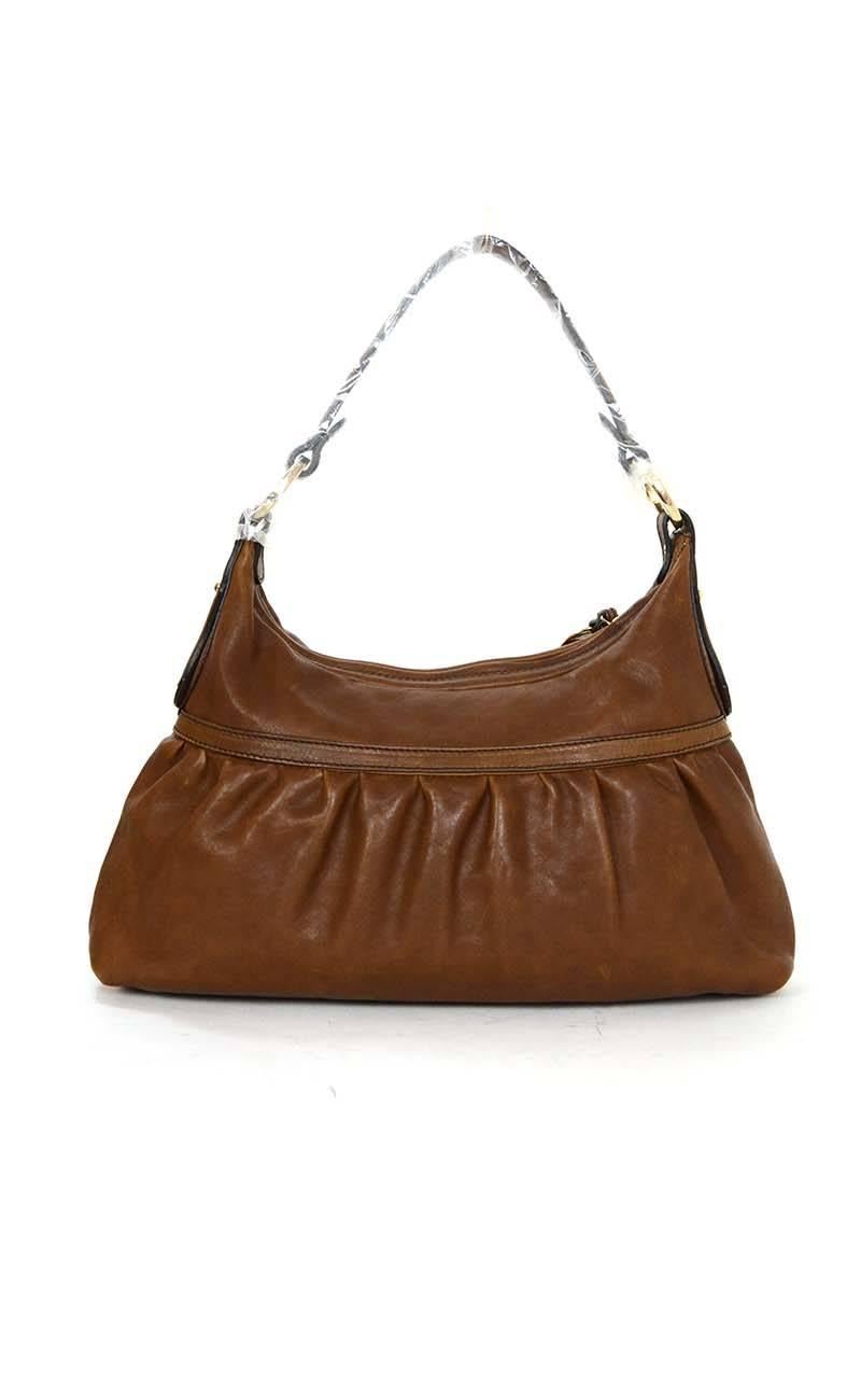 Fendi Brown Ruched Leather Shoulder Bag GHW In Excellent Condition In New York, NY