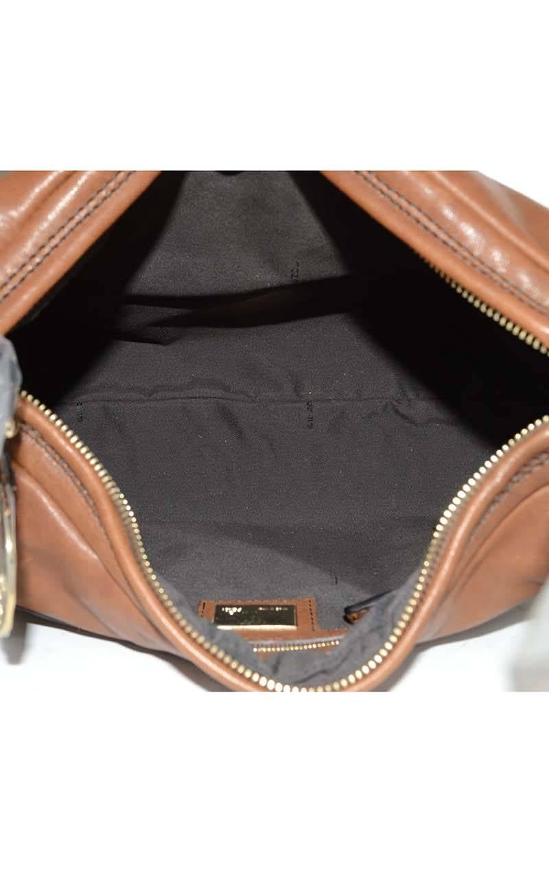 Fendi Brown Ruched Leather Shoulder Bag GHW 2